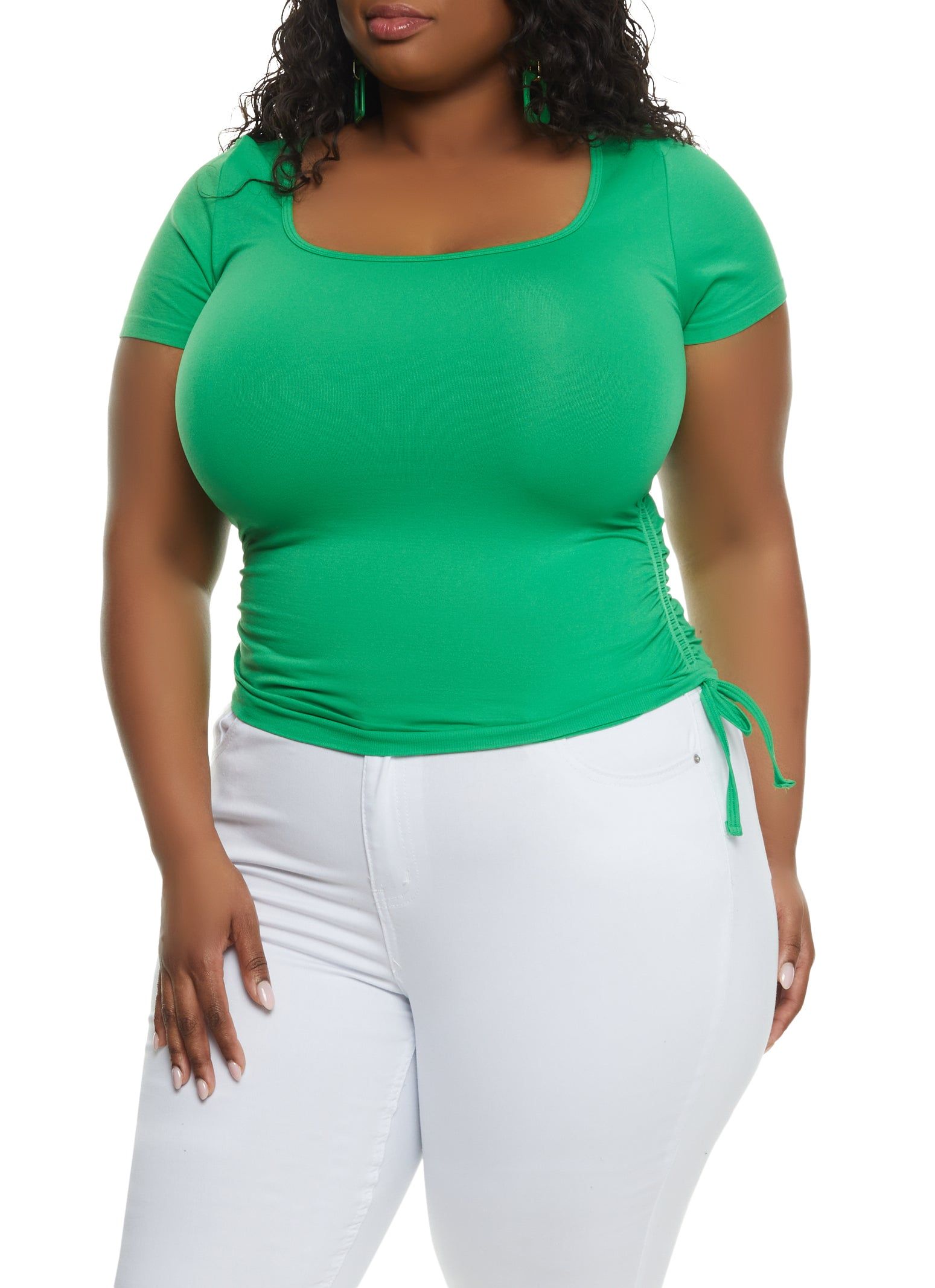 Plus Size Scoop Neck Ruched Side T Shirt sold by Rainbow