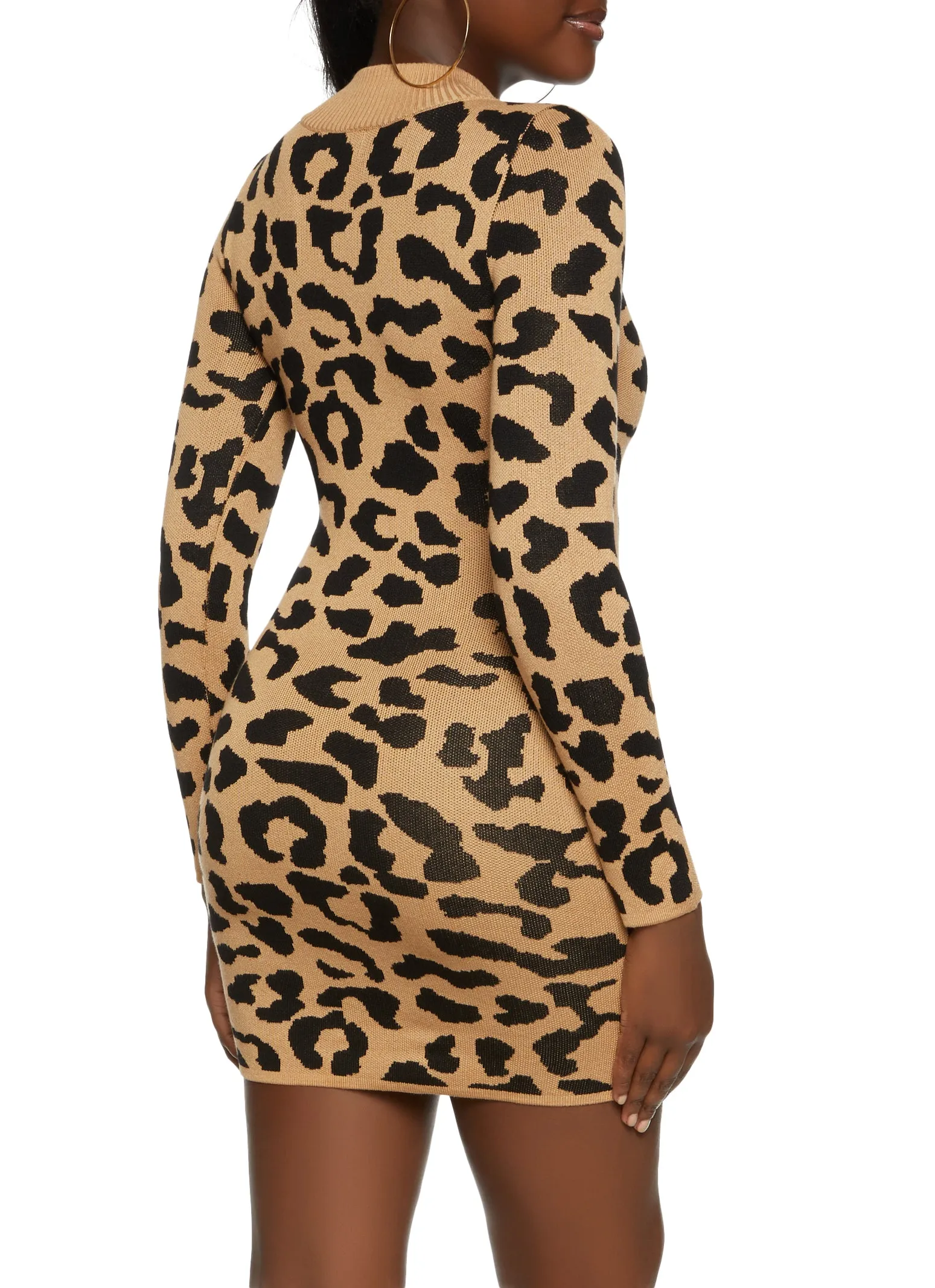 Mock Neck Leopard Print Keyhole Sweater Dress sold by Rainbow product image thumbnail 3
