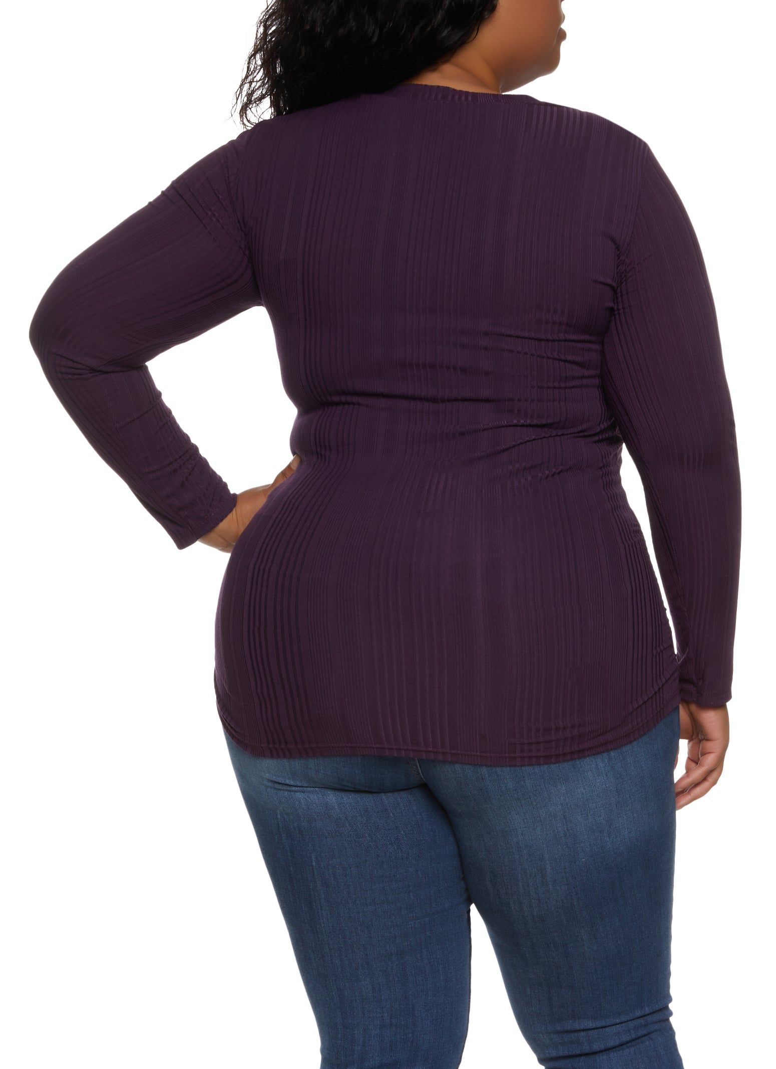 Plus Size Ribbed Knit Long Sleeve Ruched Top sold by Rainbow product image thumbnail 2
