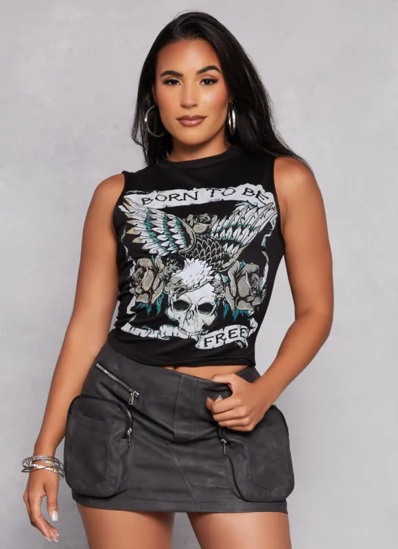 Born To Be Free Graphic Tie Back Tank Top sold by Rainbow