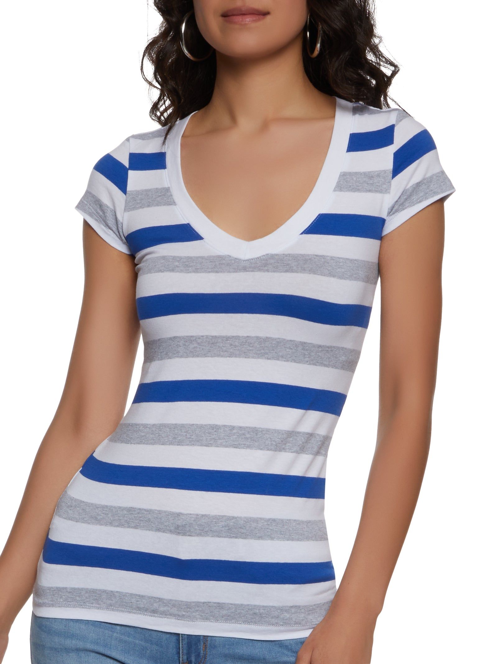 Basic Striped V Neck T Shirt sold by Rainbow