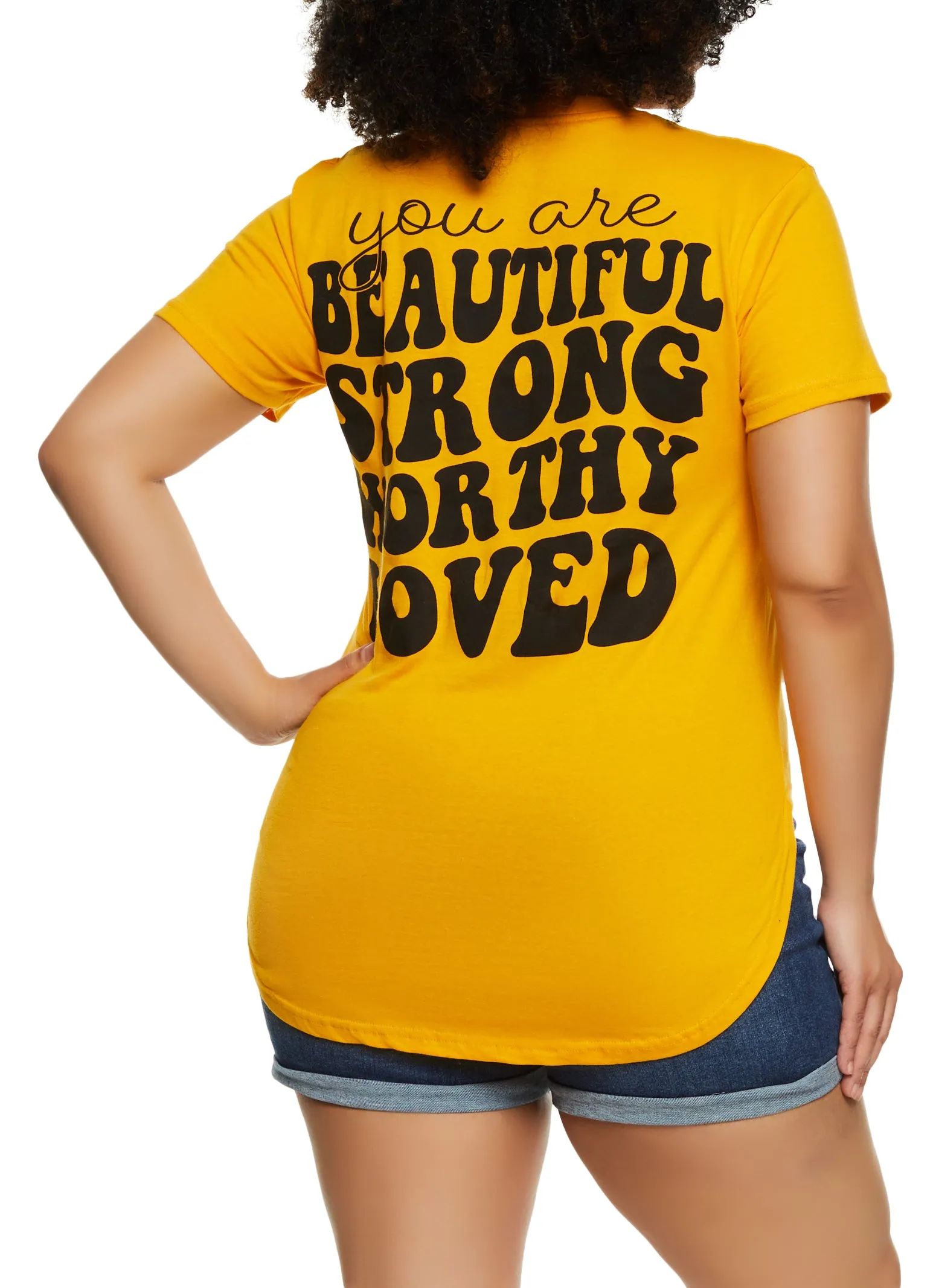 Plus Size Beautiful Positive Vibes Only Graphic High Low Tee sold by Rainbow