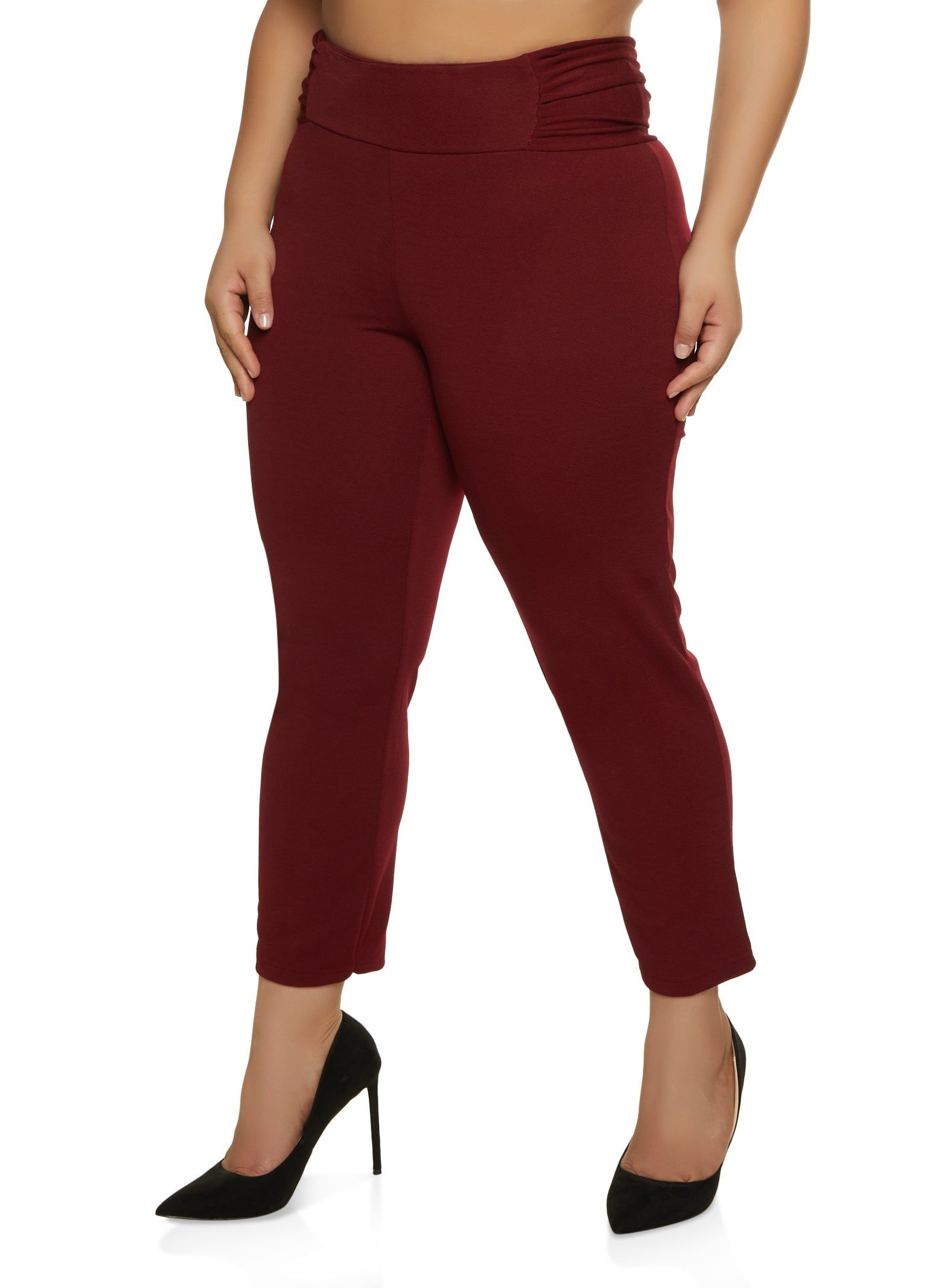 Plus Size Ruched Waist Crepe Knit Pants sold by Rainbow