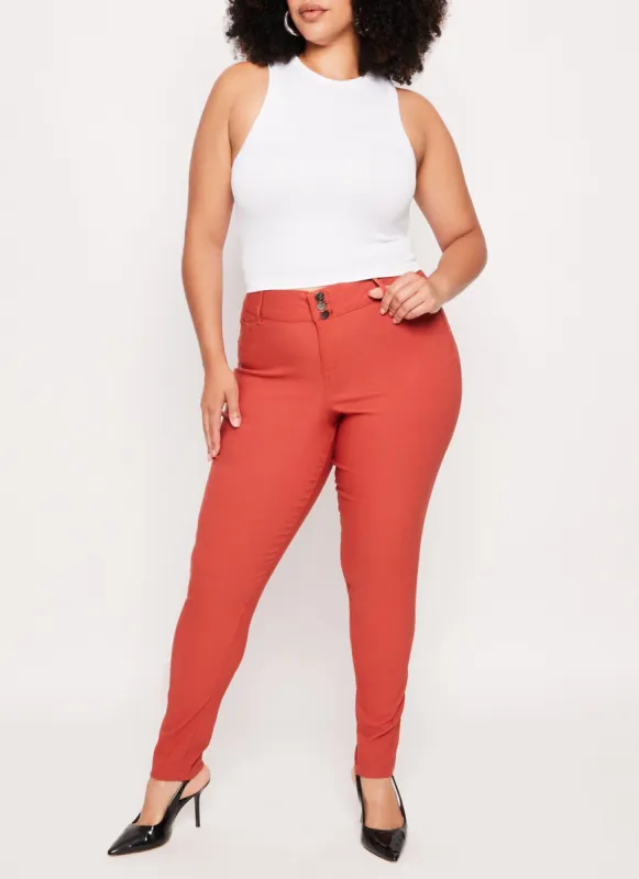 Plus Size Triple Button High Waist Skinny Leg Pants sold by Rainbow