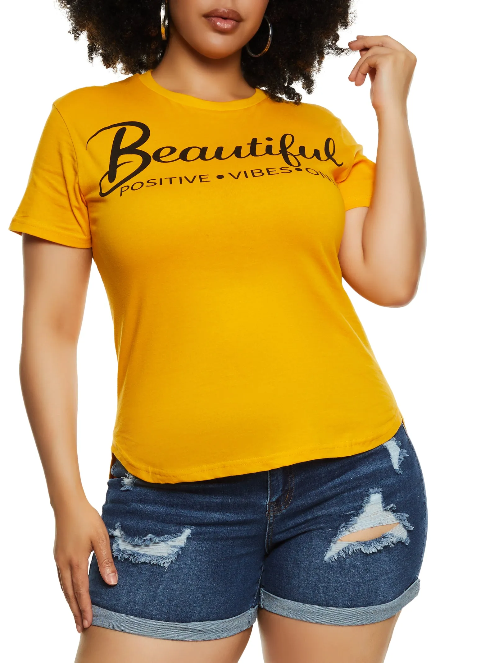 Plus Size Beautiful Positive Vibes Only Graphic High Low Tee sold by Rainbow product image thumbnail 3