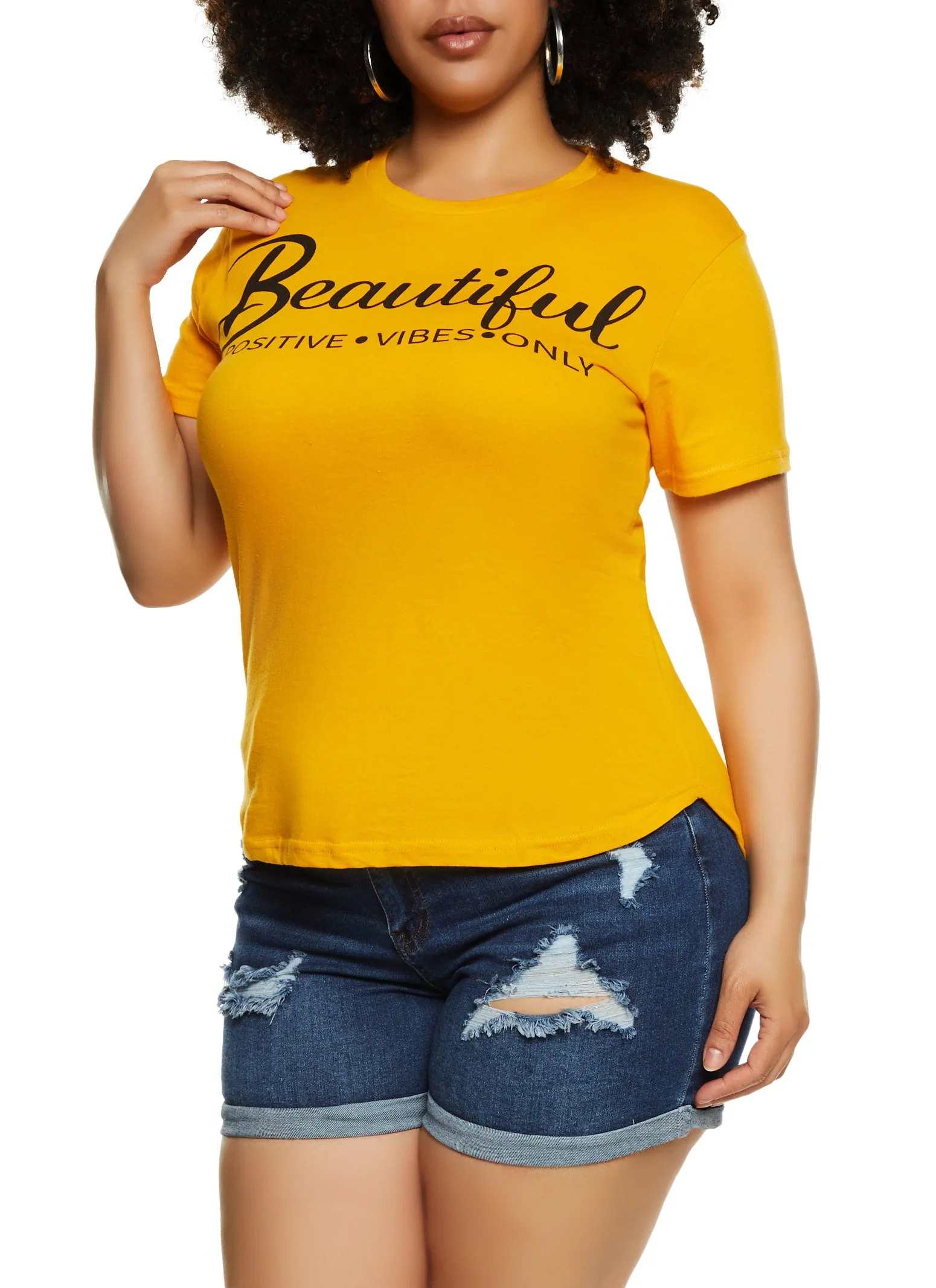 Plus Size Beautiful Positive Vibes Only Graphic High Low Tee sold by Rainbow product image thumbnail 2