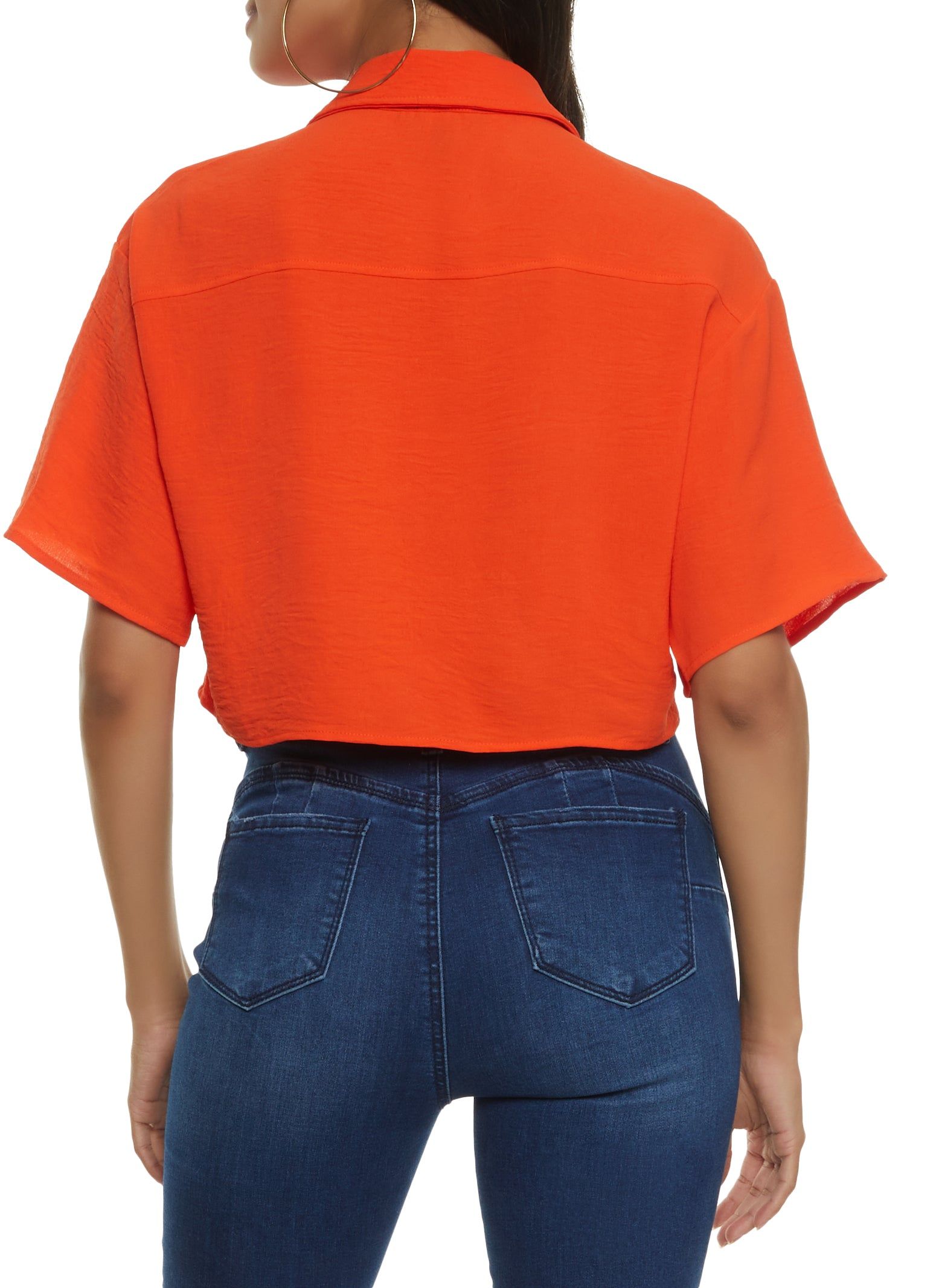 Cropped Flap Pocket Detail Button Front Shirt sold by Rainbow product image thumbnail 2