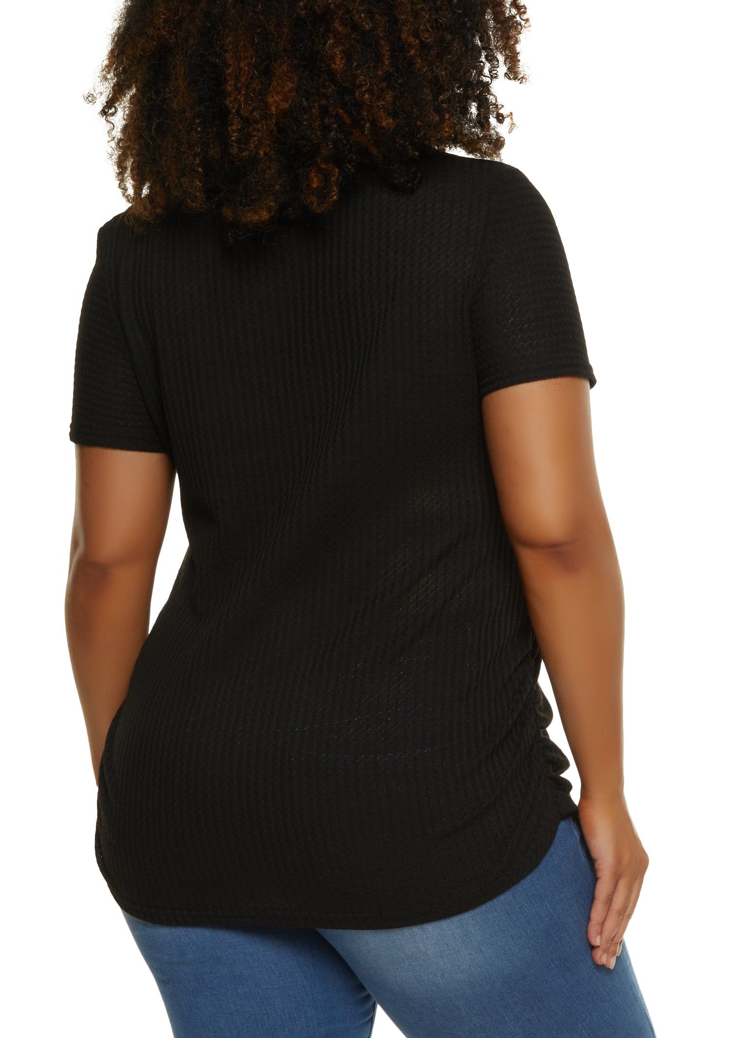 Plus Size Waffle Knit Rhinestone Studded Graphic Tee sold by Rainbow product image thumbnail 2