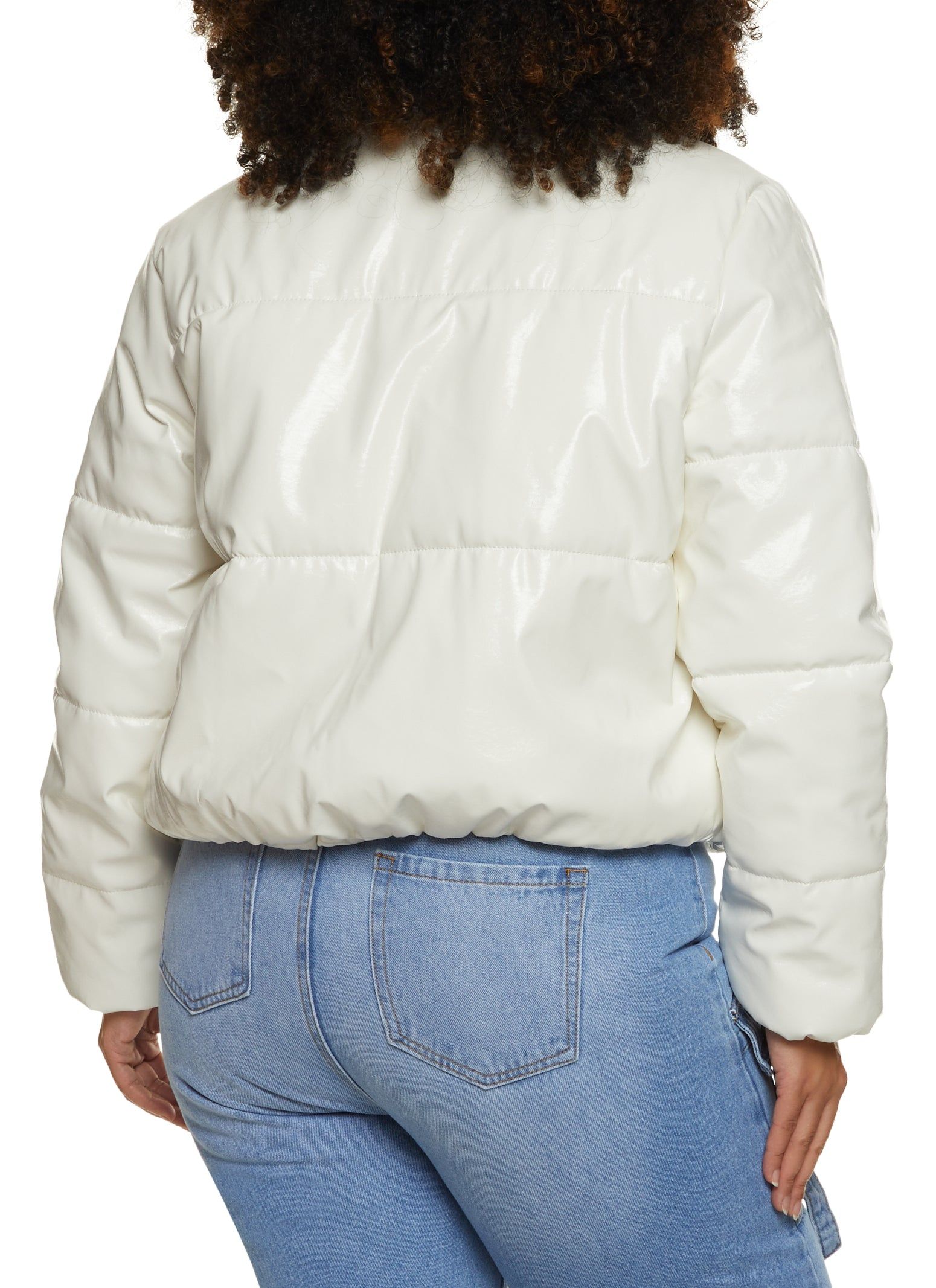 Plus Size Faux Patent Leather Cropped Puffer Jacket sold by Rainbow product image thumbnail 2