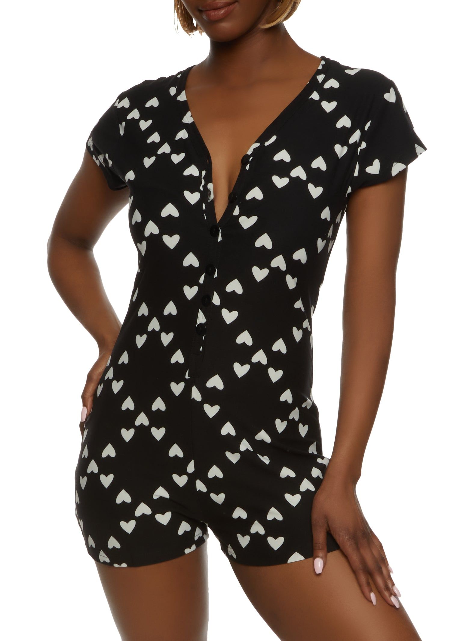 Babe Heart Print Pajama Romper sold by Rainbow