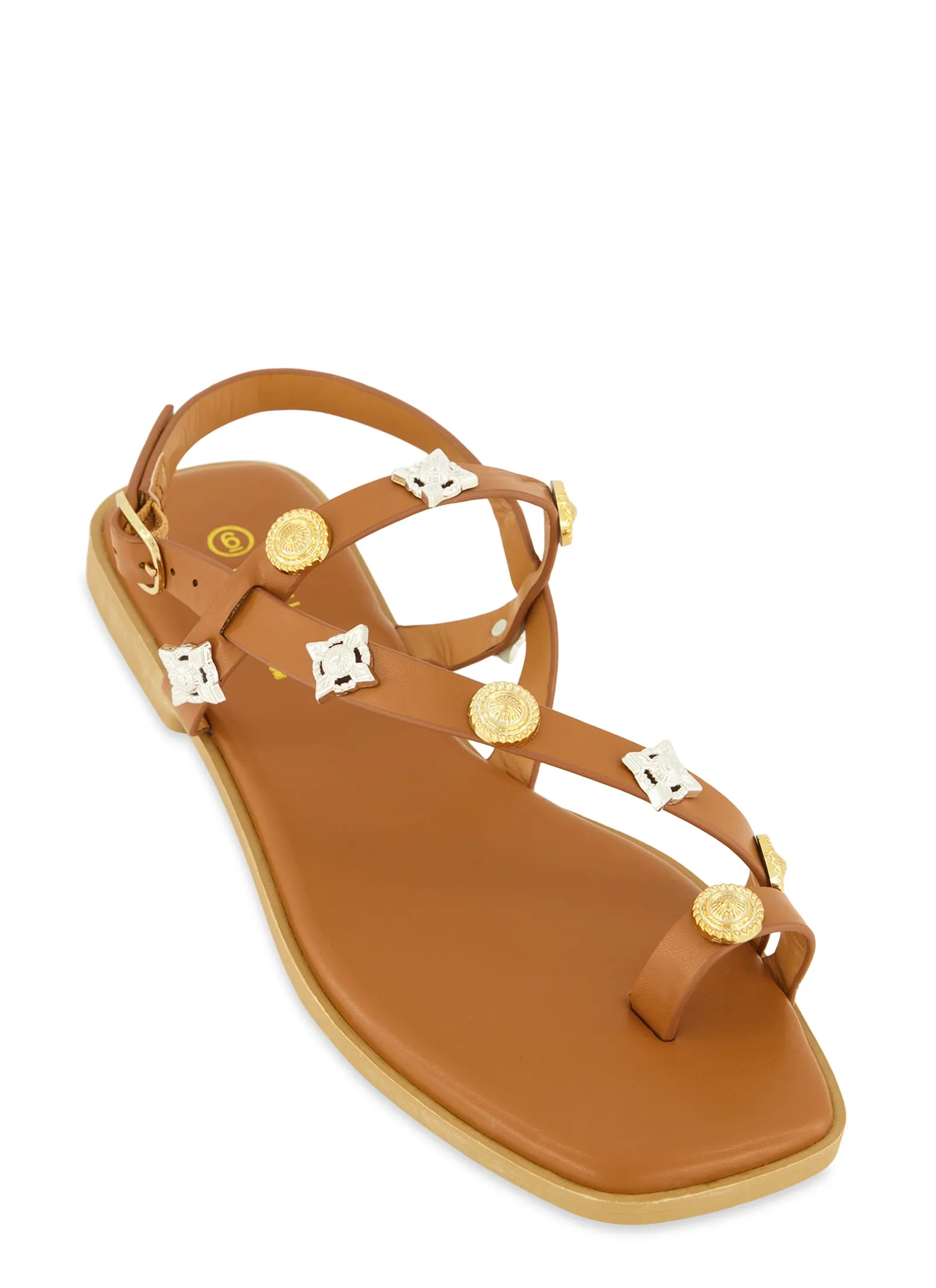 Studded Toe Loop Ankle Strap Sandals sold by Rainbow