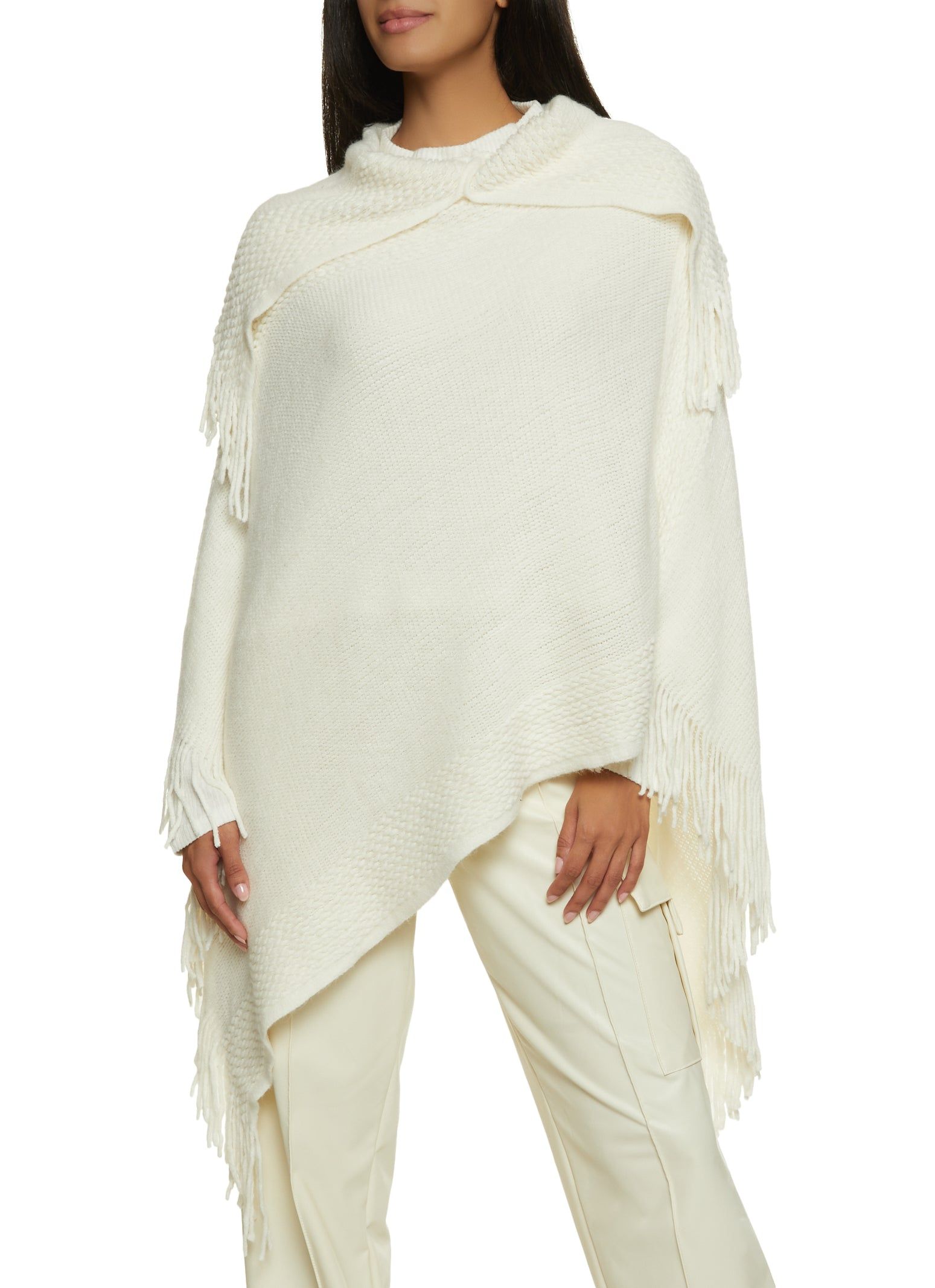 Collared Fringe Hem Asymmetrical Poncho sold by Rainbow product image thumbnail 3