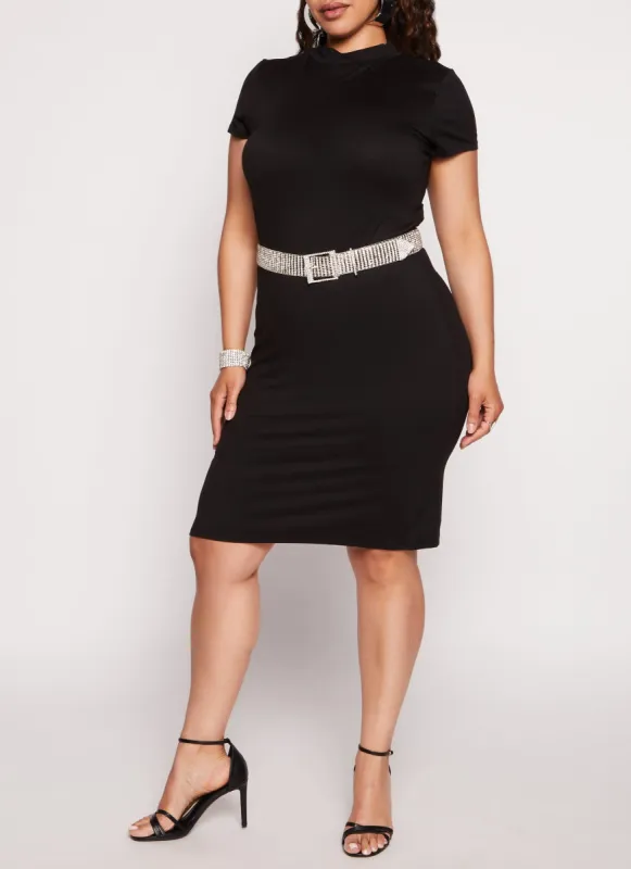 Plus Size Mock Neck T Shirt Dress sold by Rainbow