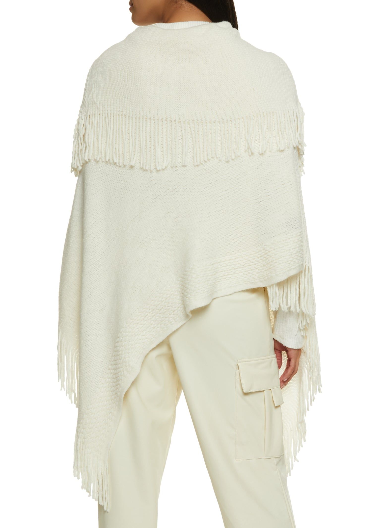 Collared Fringe Hem Asymmetrical Poncho sold by Rainbow product image thumbnail 5