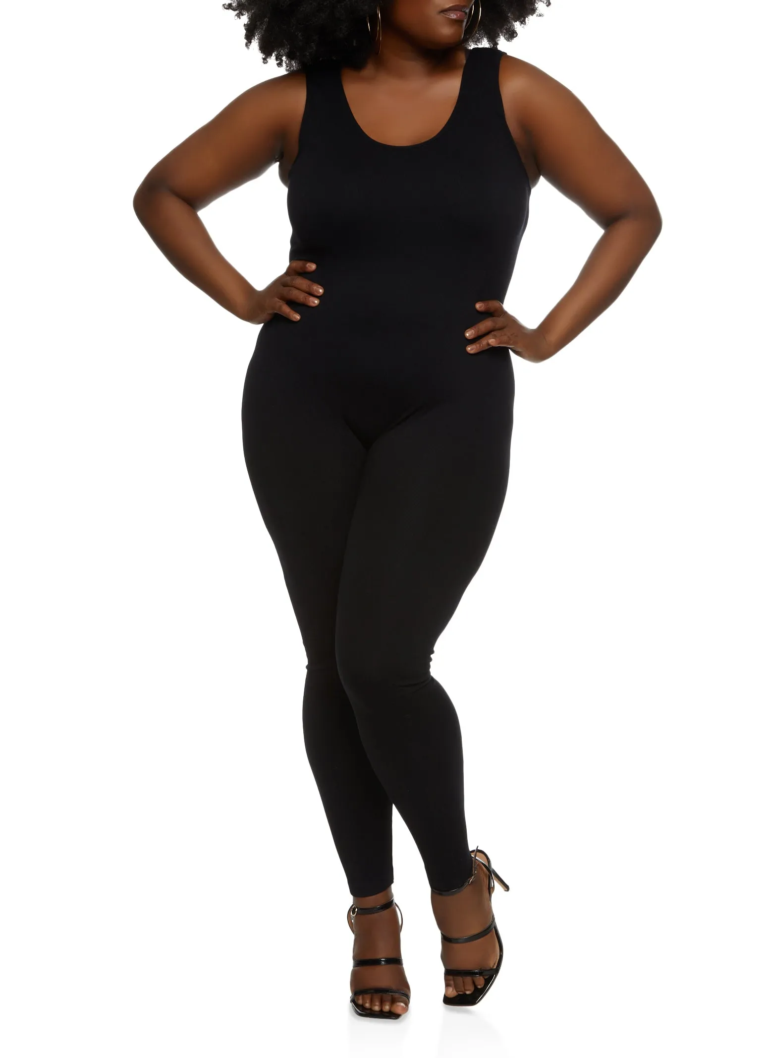 Plus Size Rib Knit Scoop Neck Catsuit sold by Rainbow