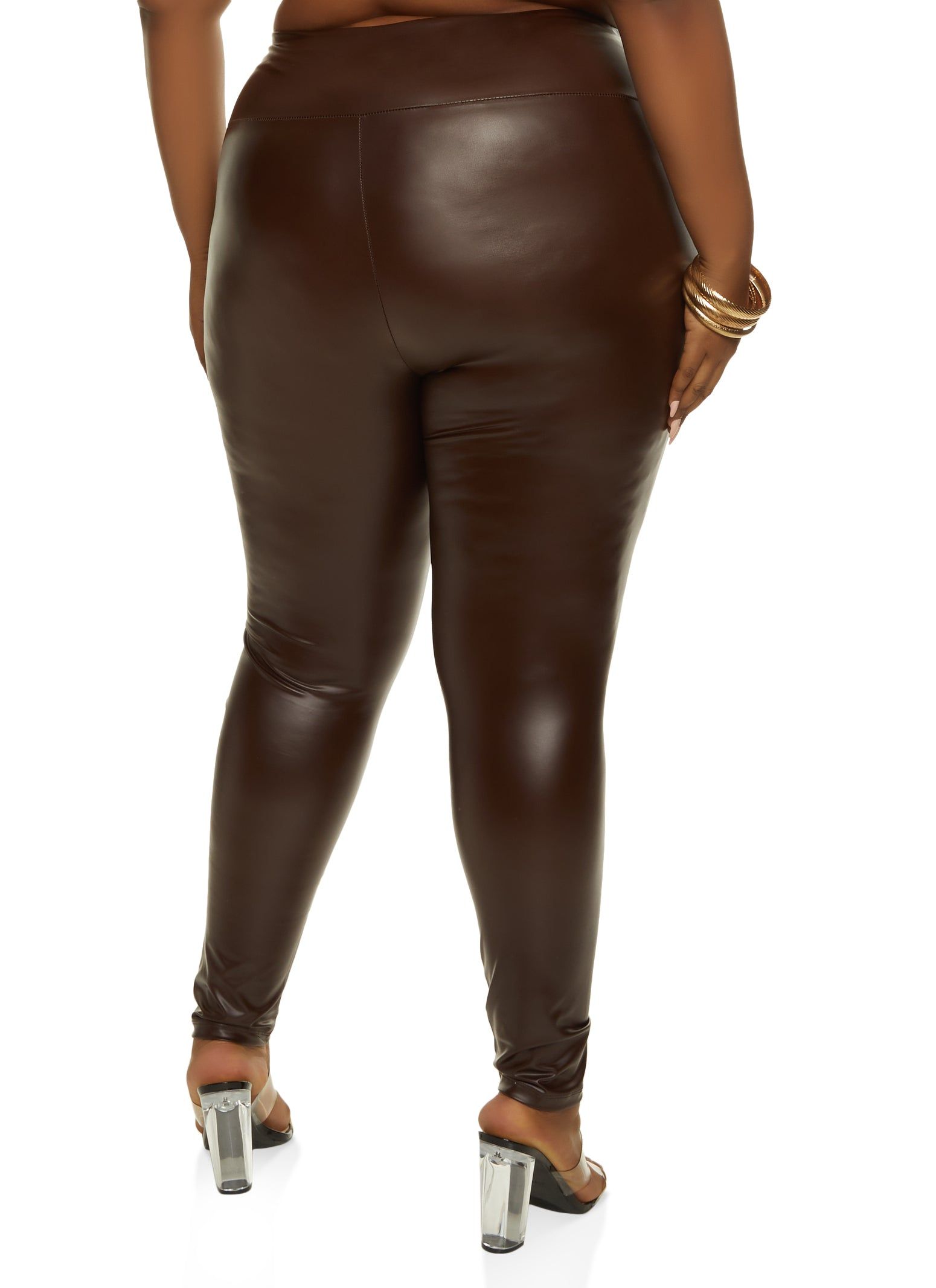 Plus Size Solid Faux Leather High Waist Leggings sold by Rainbow product image thumbnail 2