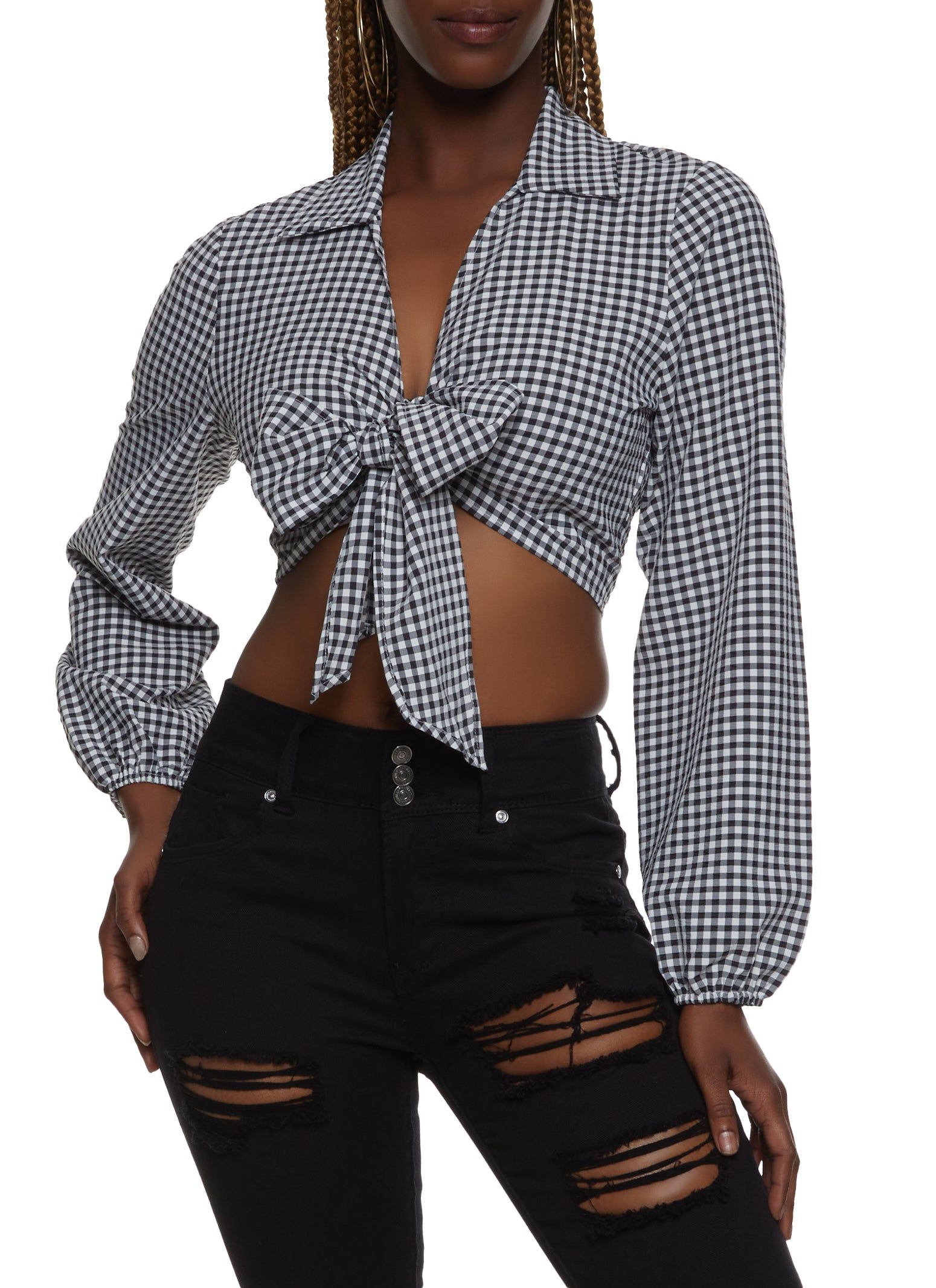 Gingham Tie Front Crop Top sold by Rainbow
