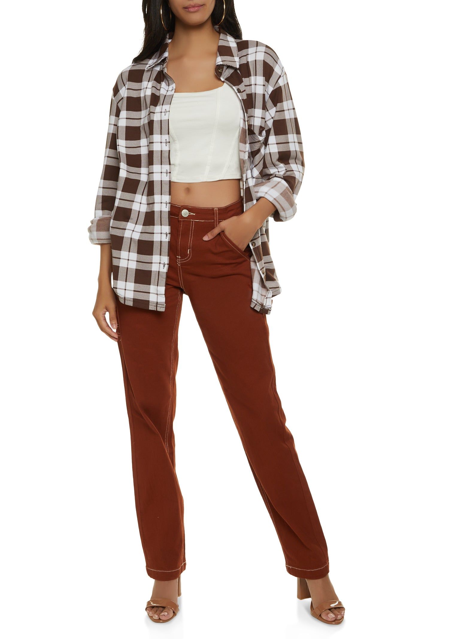 Plaid Button Front Tabbed Sleeve Shirt sold by Rainbow product image thumbnail 2