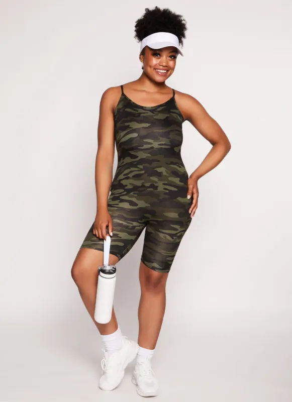 Plus Size Camo Cami Biker Romper sold by Rainbow
