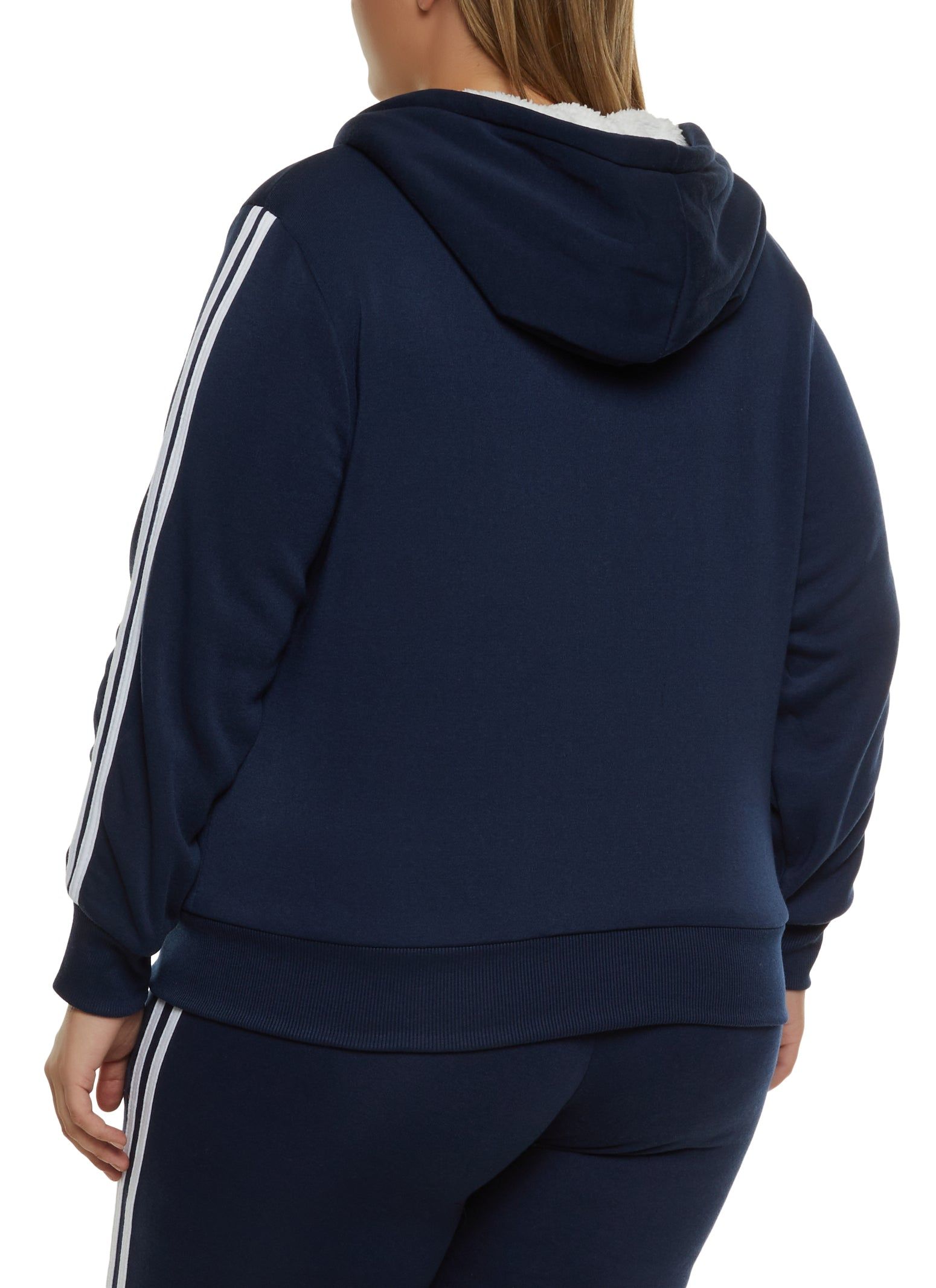 Plus Size Sherpa Lined Varsity Striped Sleeve Zip Hoodie sold by Rainbow product image thumbnail 3