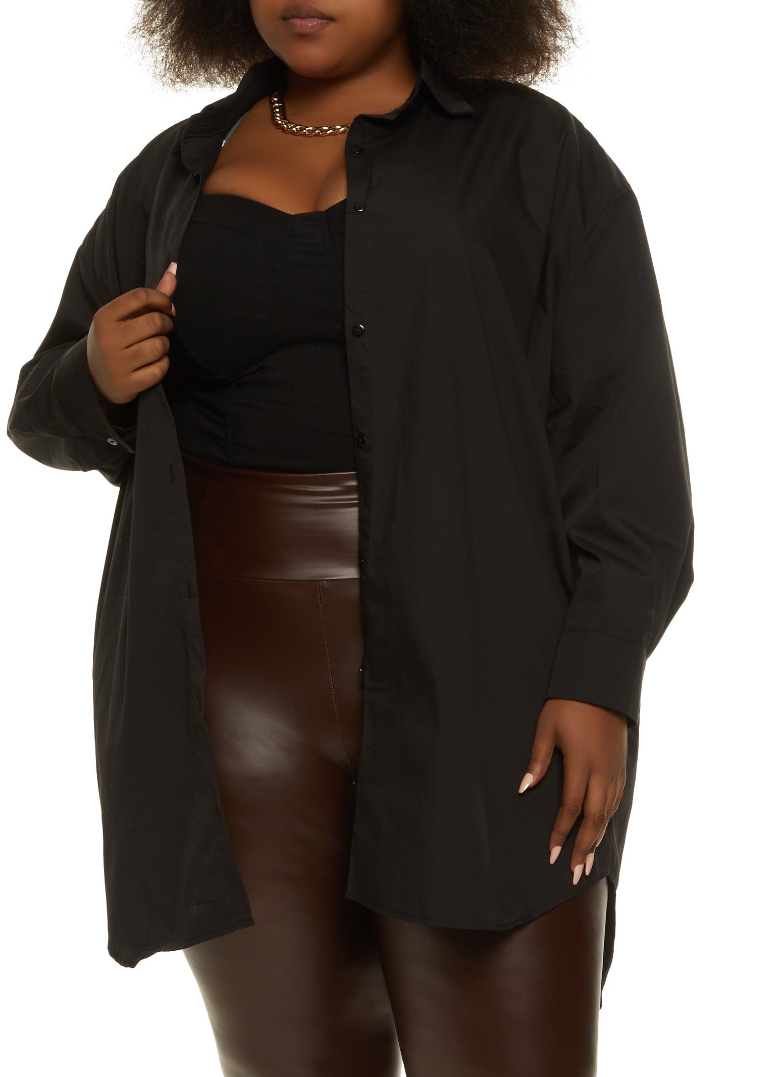 Plus Size Solid Button Front Oversized Shirt sold by Rainbow