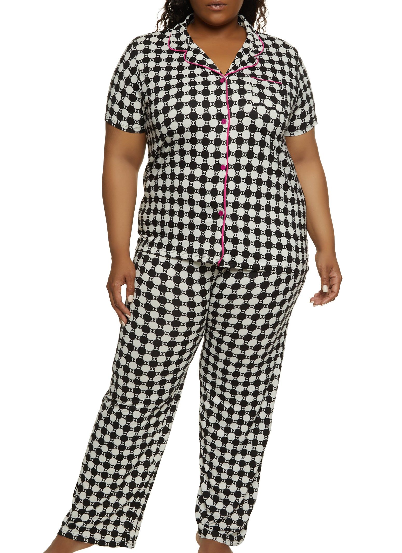 Plus Size Geometric Print Pajama Shirt and Pants sold by Rainbow