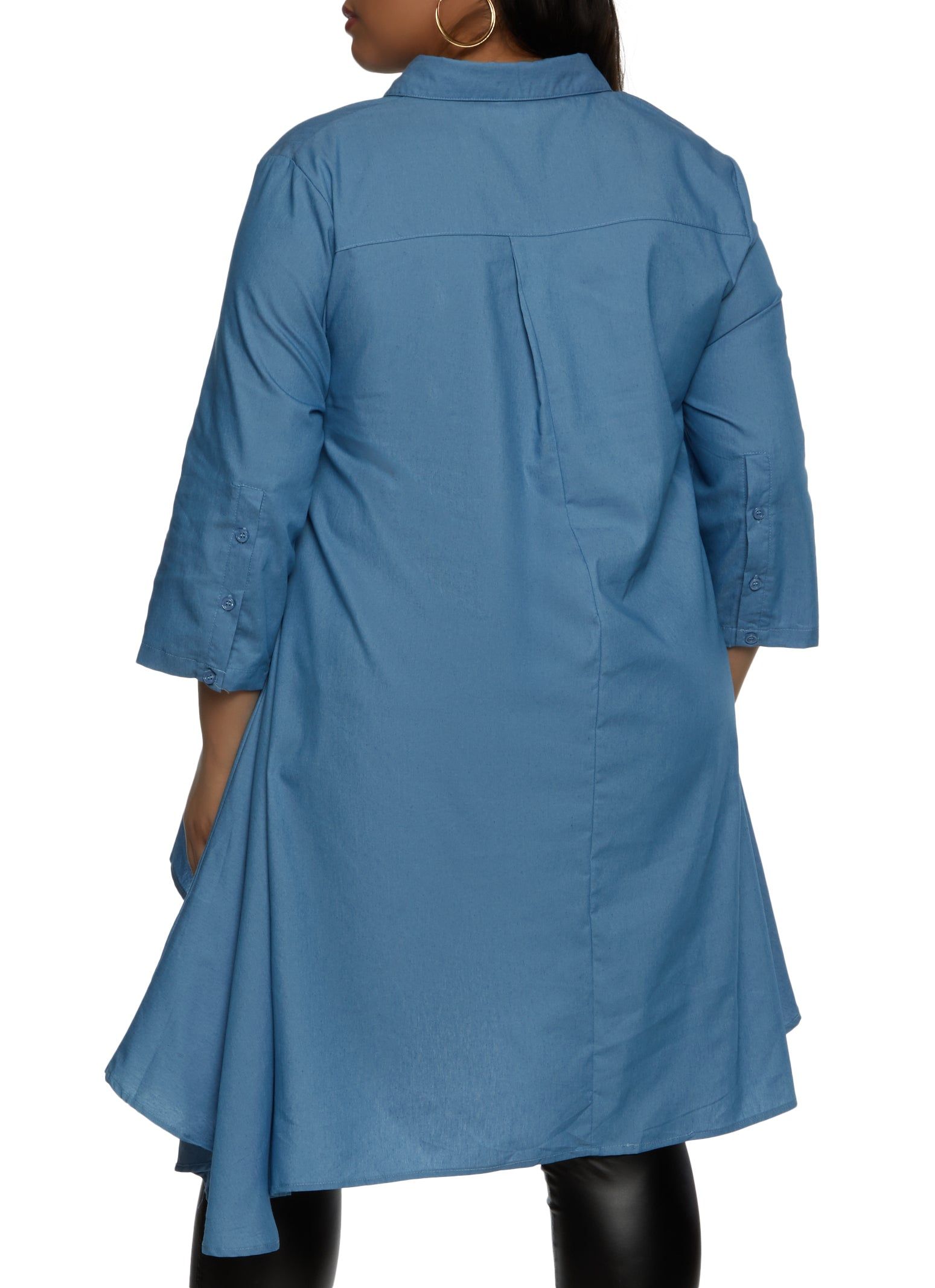 Plus Size Denim Button Front High Low Shirt sold by Rainbow product image thumbnail 3
