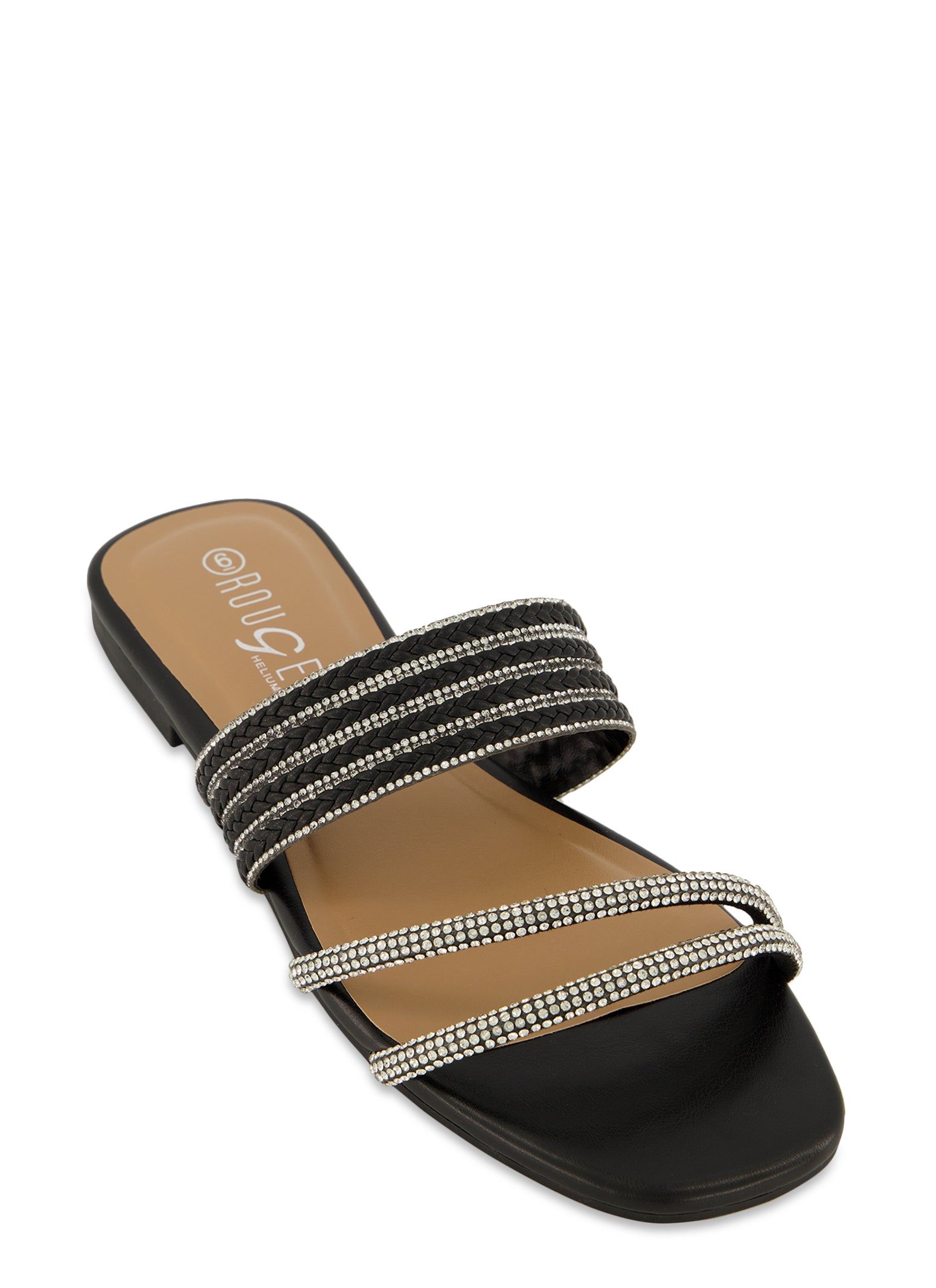 Rhinestone Braided Detail Band Slide Sandals sold by Rainbow