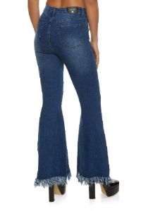 Distressed Frayed Fringed Hem Flared Jeans sold by Rainbow