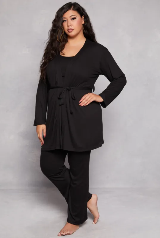 Plus Size Basic Pajama Tank Top and Pants with Robe sold by Rainbow