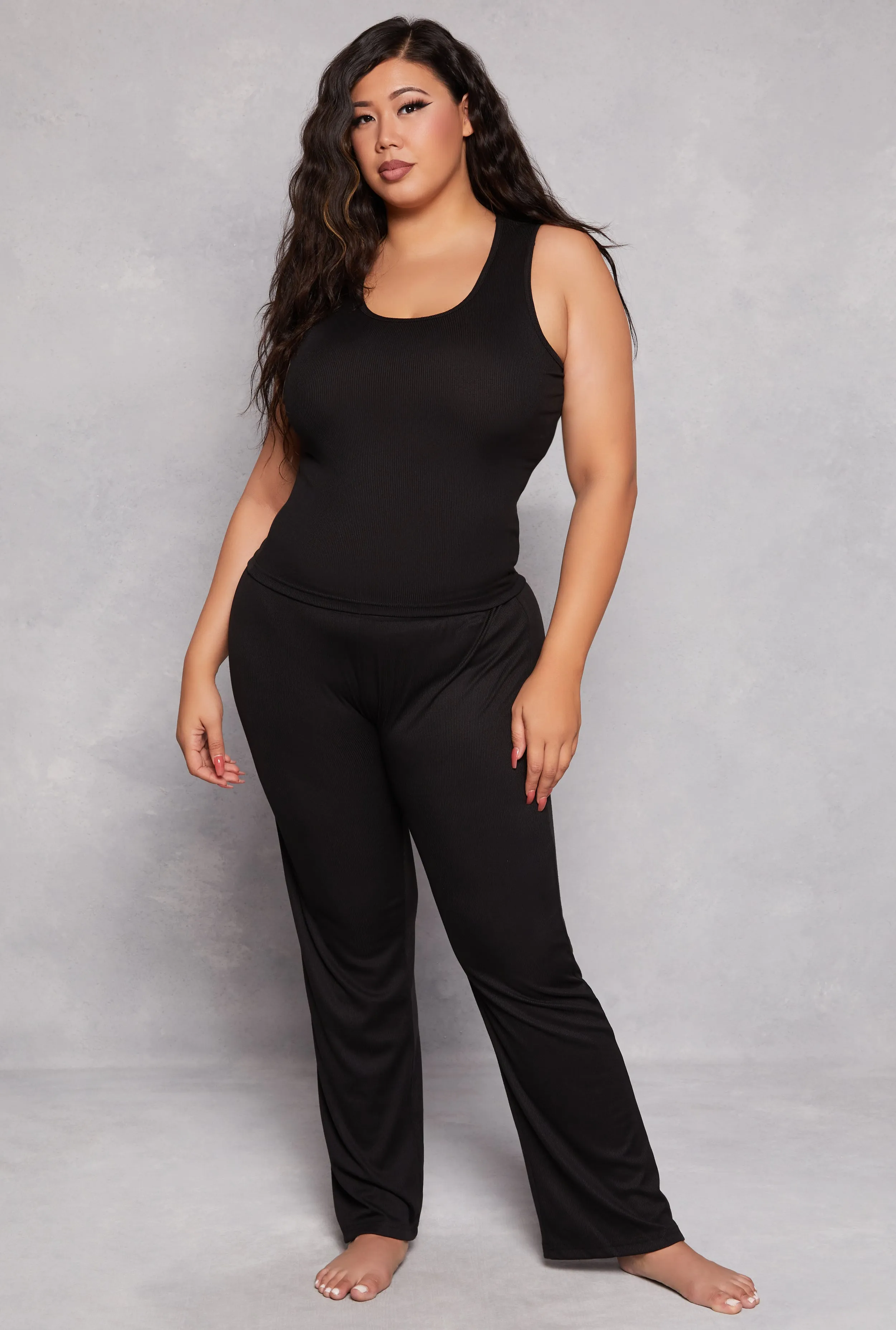 Plus Size Basic Pajama Tank Top and Pants with Robe sold by Rainbow product image thumbnail 3