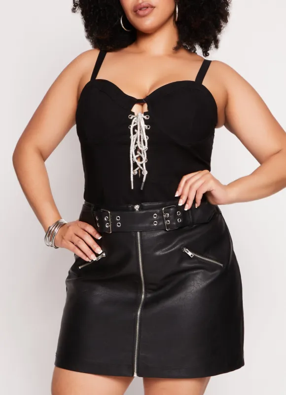 Plus Size Rhinestone Lace Up Detail Bustier Top sold by Rainbow
