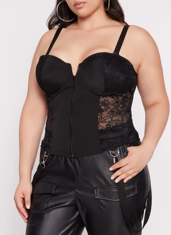 Plus Size Zip Front Floral Lace Detail Bustier Top sold by Rainbow