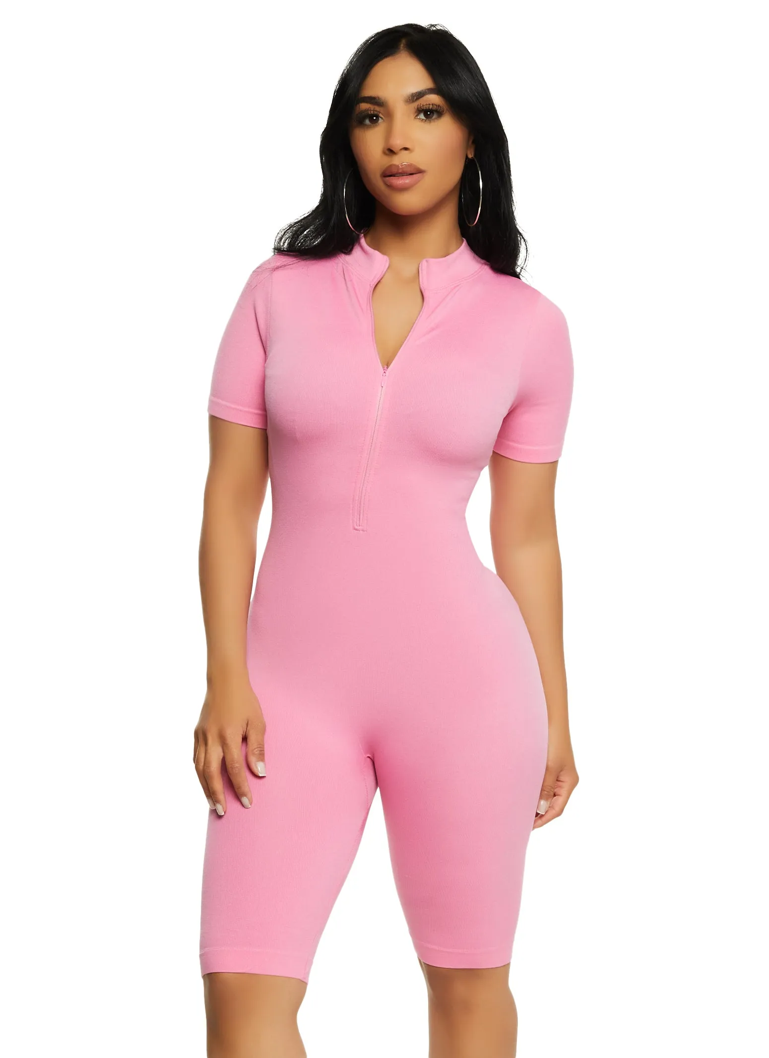 Seamless Ribbed Zip Front Romper sold by Rainbow