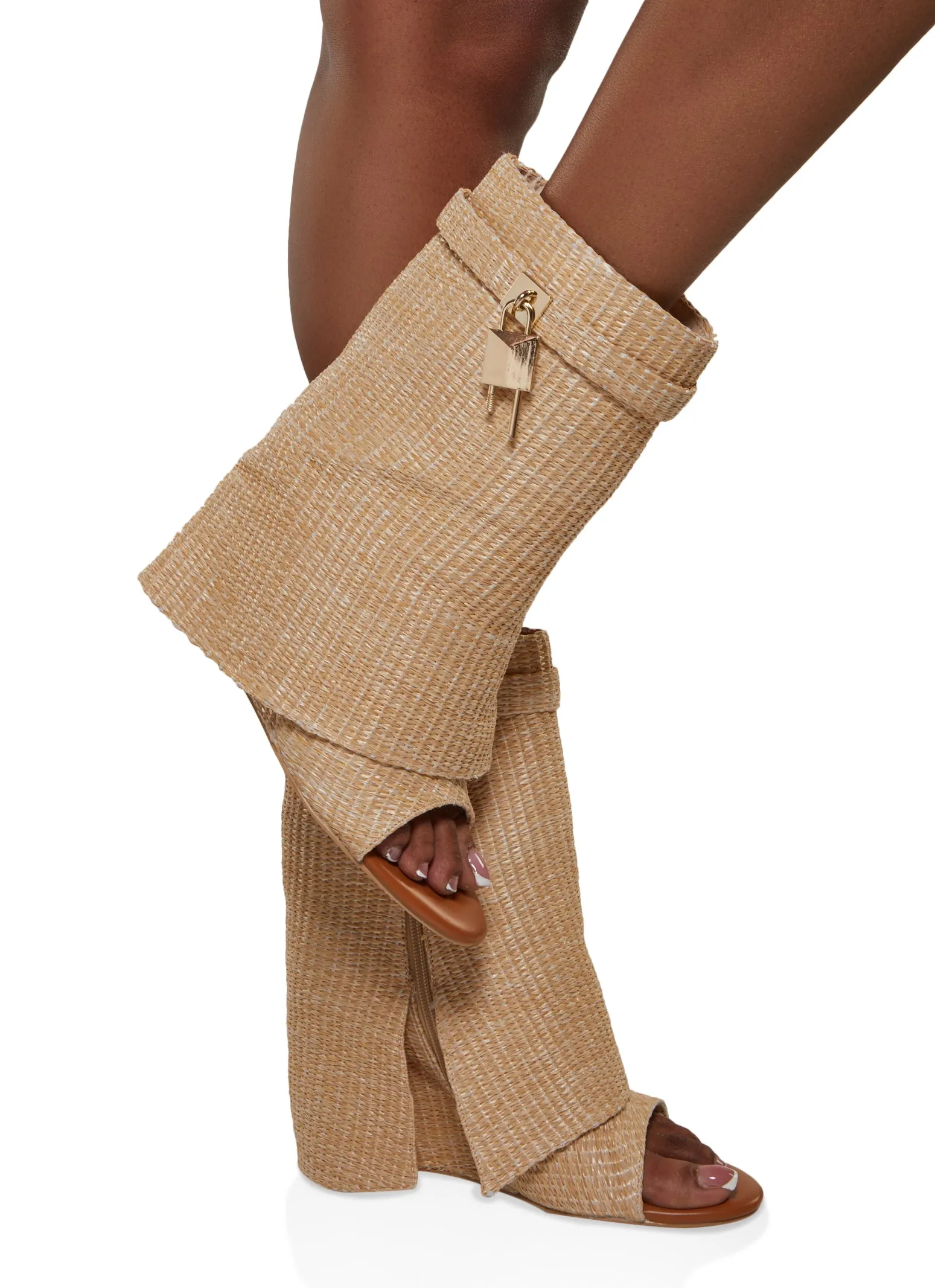 Open Toe Lock Detail Wedge Booties sold by Rainbow