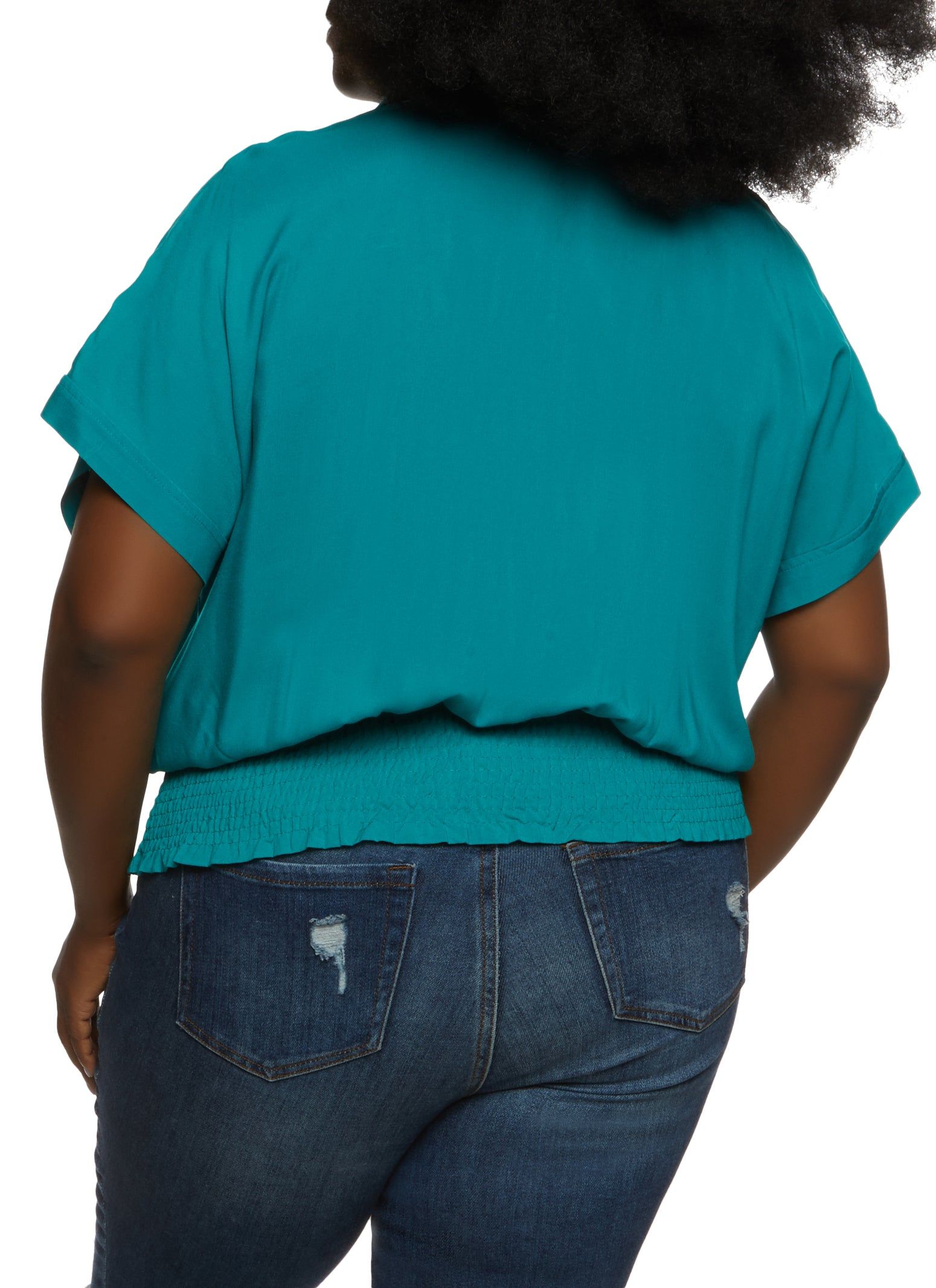 Plus Size Smocked Waist Button Front Blouse sold by Rainbow product image thumbnail 2