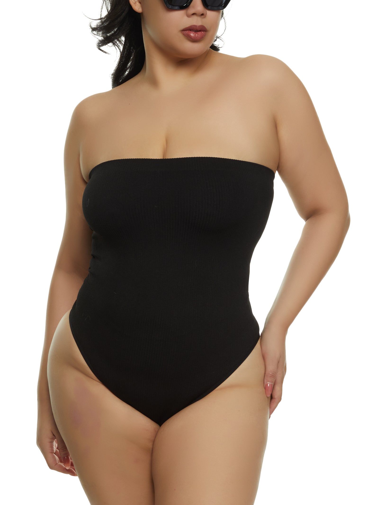 Plus Size Seamless Ribbed Strapless Bodysuit sold by Rainbow