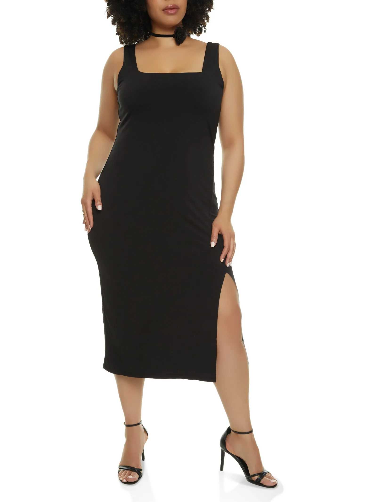 Plus Size Square Neck Midi Side Slit Tank Dress sold by Rainbow
