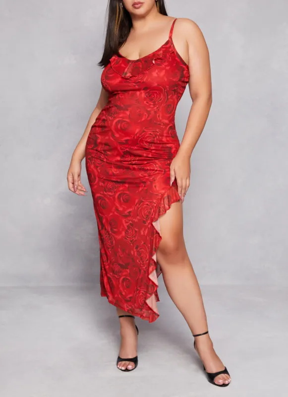 Plus Size Almost Famous Floral Print Asymmetrical Cami Dress sold by Rainbow