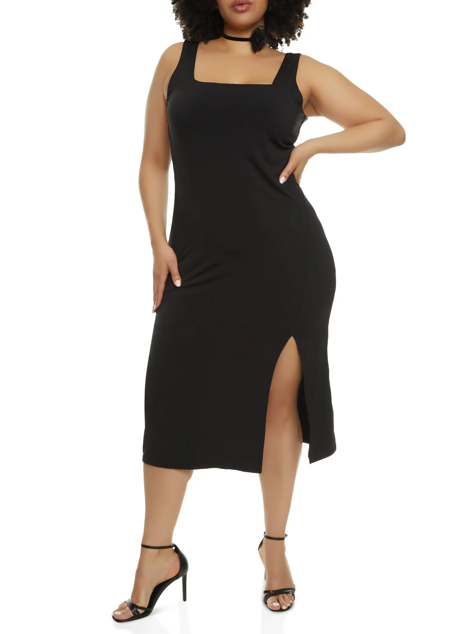 Plus Size Square Neck Midi Side Slit Tank Dress sold by Rainbow product image thumbnail 2