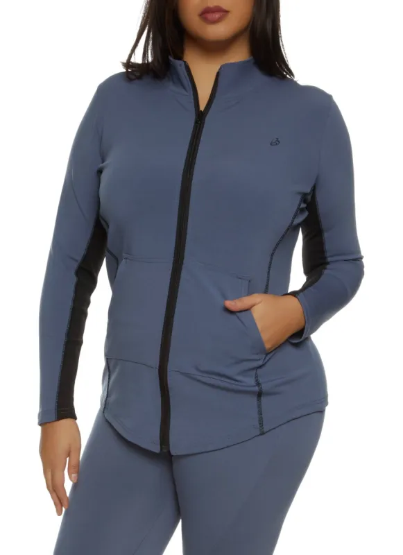 Plus Size Contrast Stitch Zip Front Track Jacket sold by Rainbow