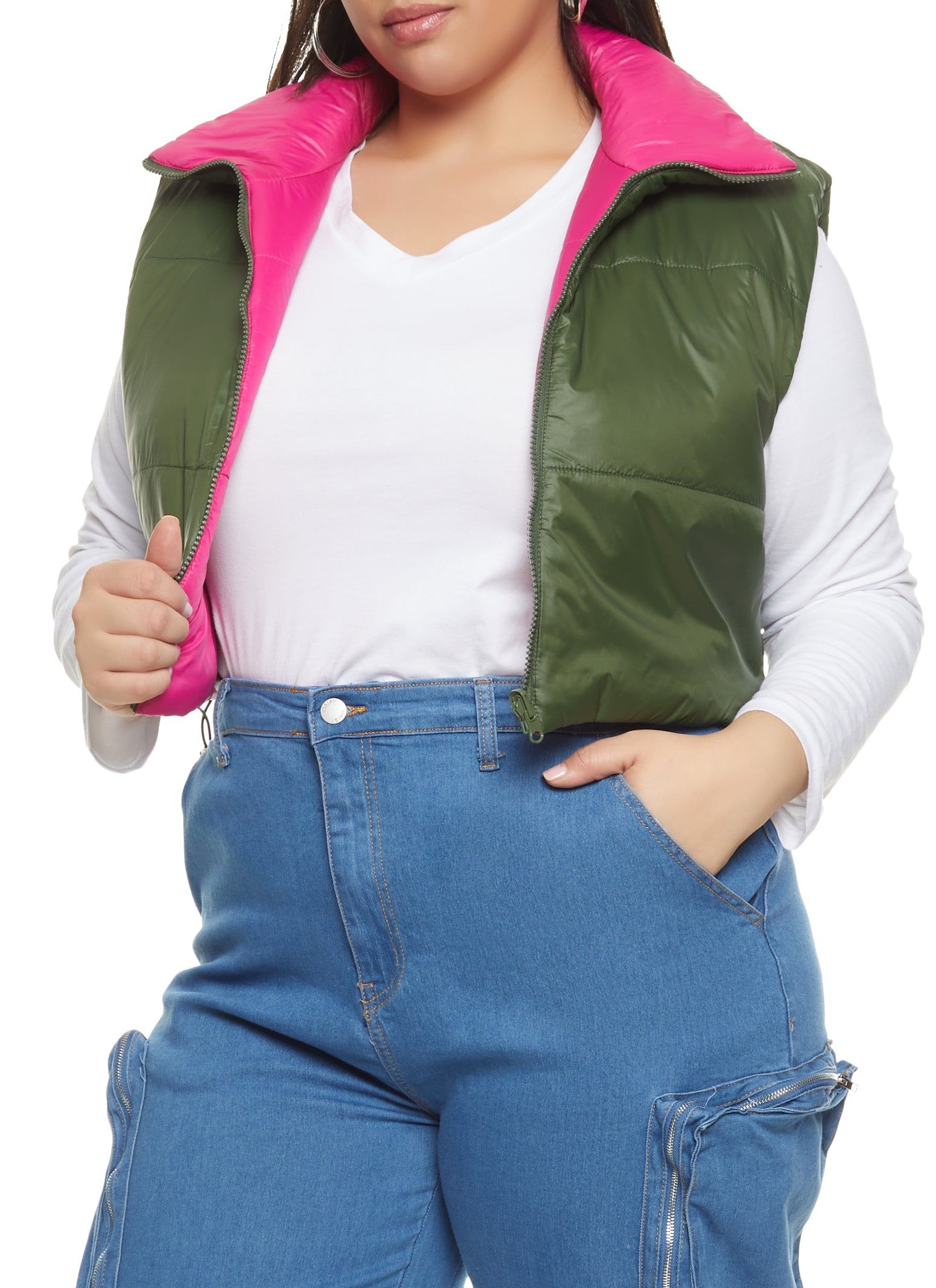Plus Size Drawstring Hem Cropped Puffer Vest sold by Rainbow