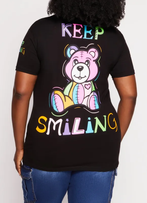 Plus Size Keep Smiling Bear Graphic Tee sold by Rainbow