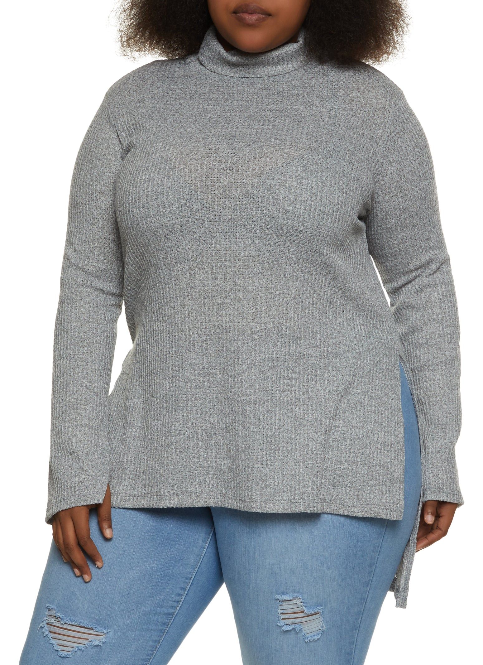 Plus Size Turtleneck High Low Tunic Top sold by Rainbow