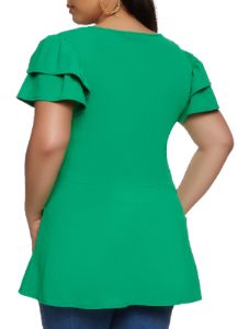 Plus Size Tiered Sleeve Ruffled Peplum Top sold by Rainbow