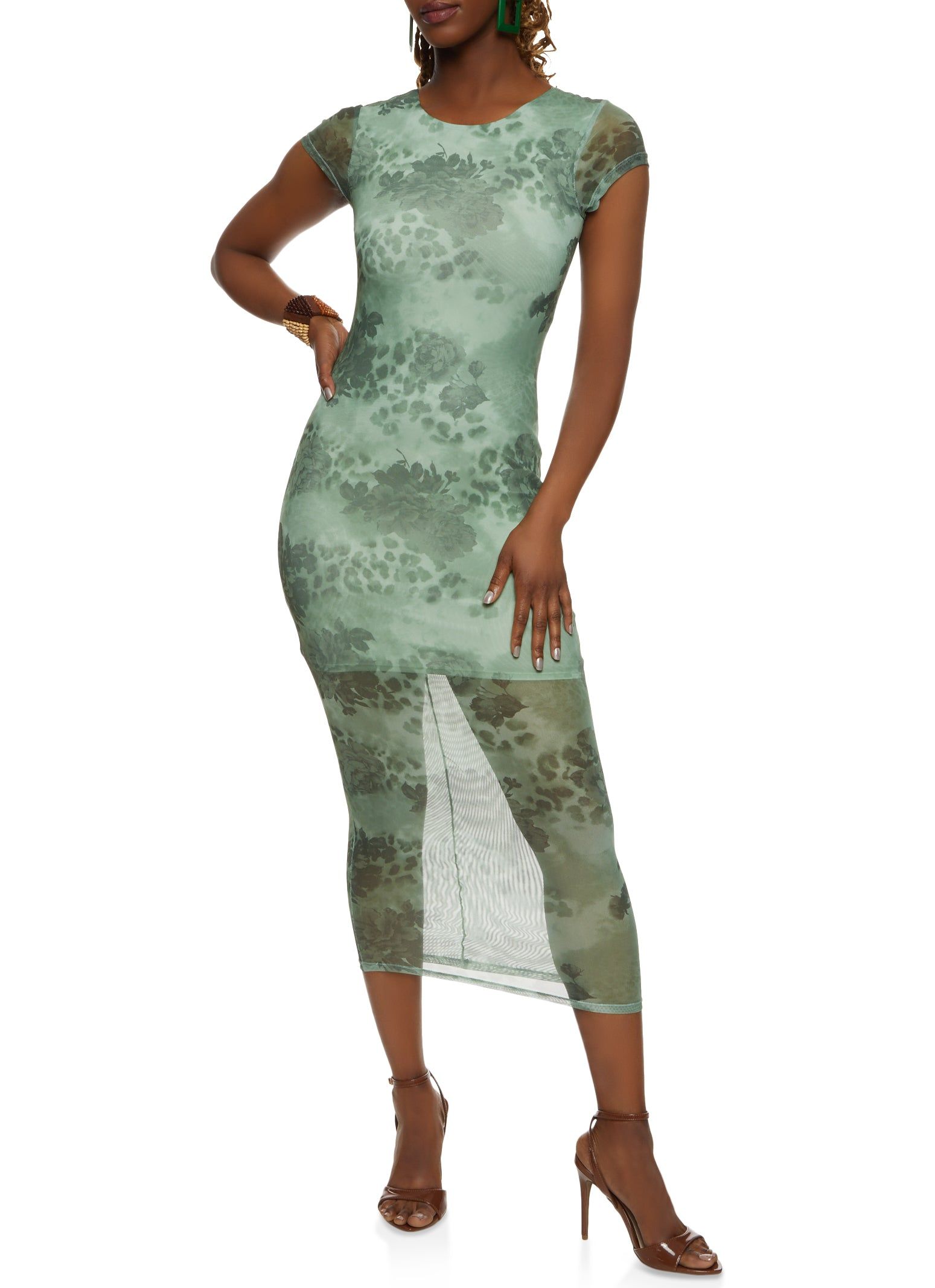 Mesh Printed Short Sleeve Midi Dress sold by Rainbow product image thumbnail 2