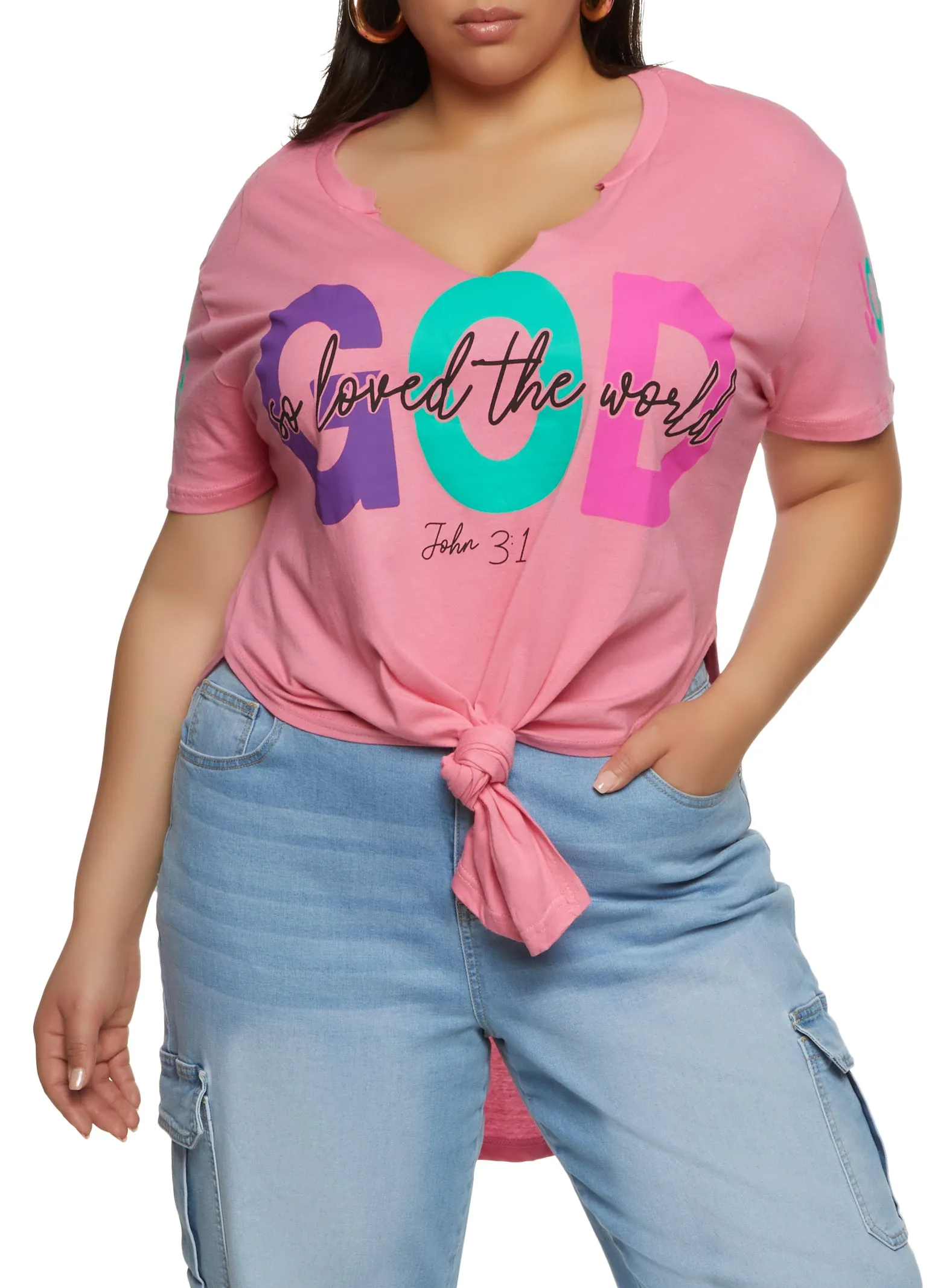 Plus Size God So Loved The World Tunic Graphic Tee sold by Rainbow