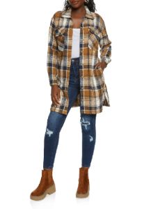 Plaid Brushed Knit Long Line Shacket sold by Rainbow