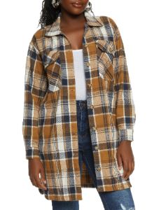 Plaid Brushed Knit Long Line Shacket sold by Rainbow