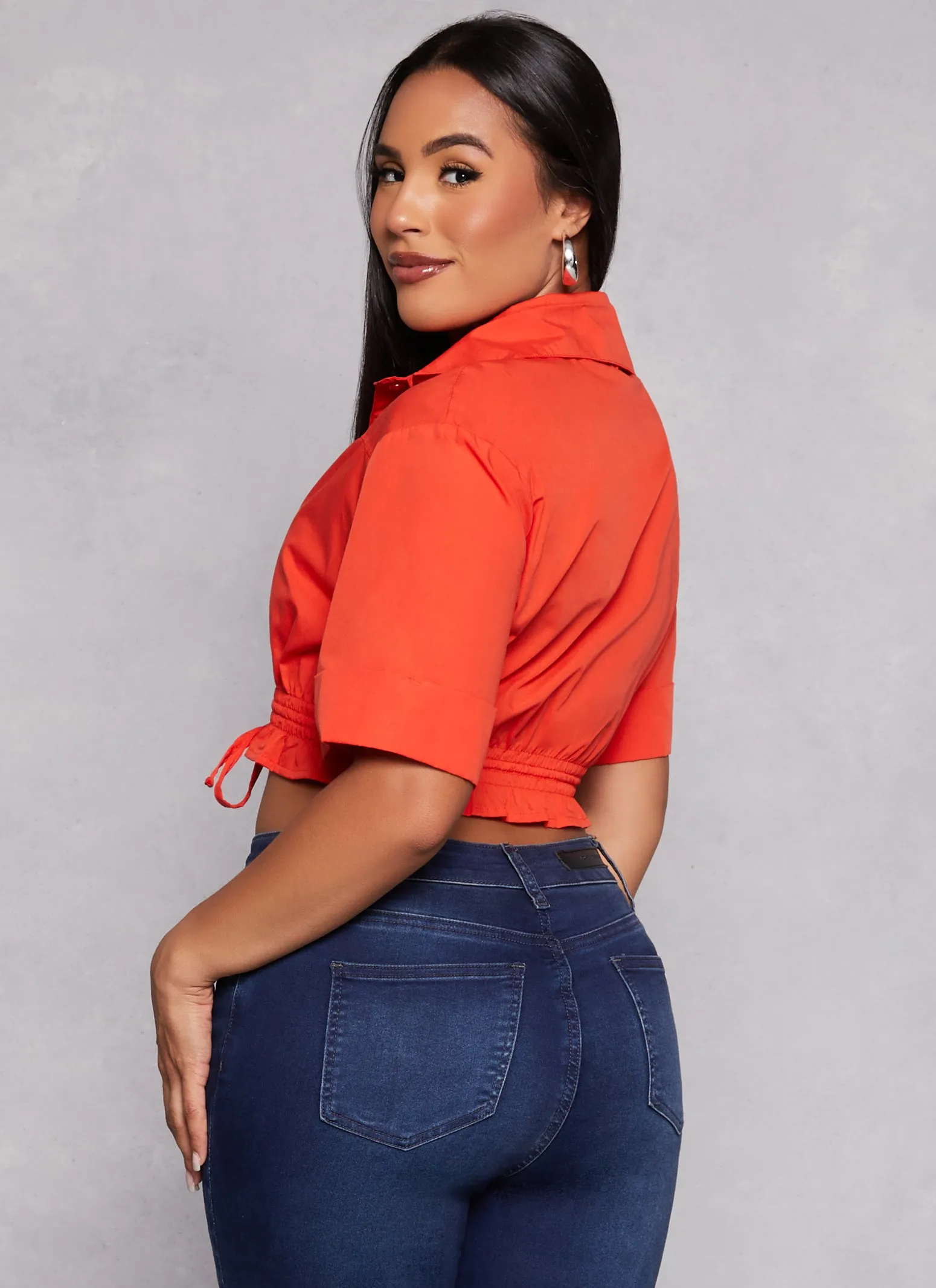 Poplin Button Front Drawstring Hem Shirt sold by Rainbow product image thumbnail 3